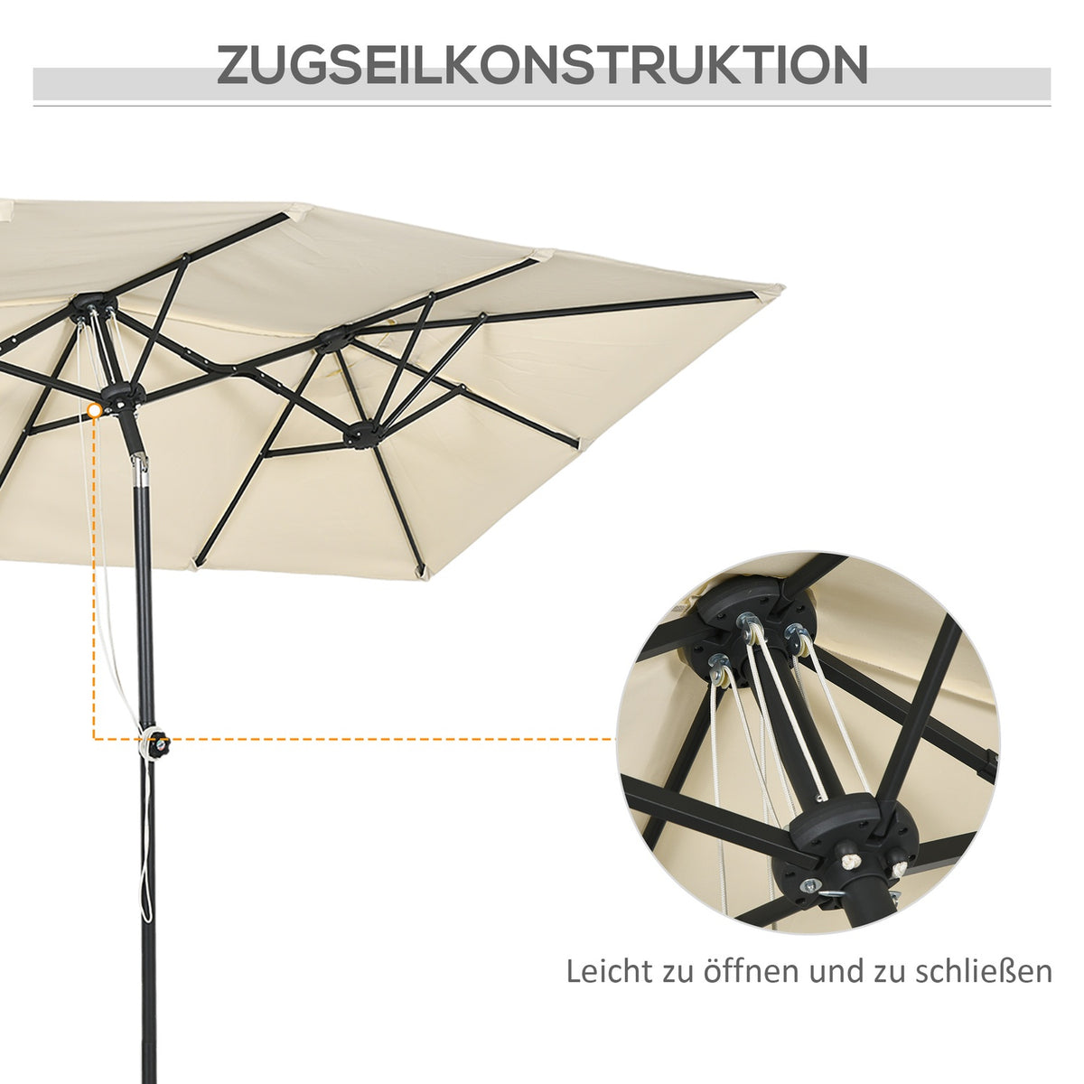 Parasol, 150 x 295cm Garden Umbrella, Double Parasol with Adjustable Tilt Angle, Market Umbrella for Patio, Polyester, Cream |