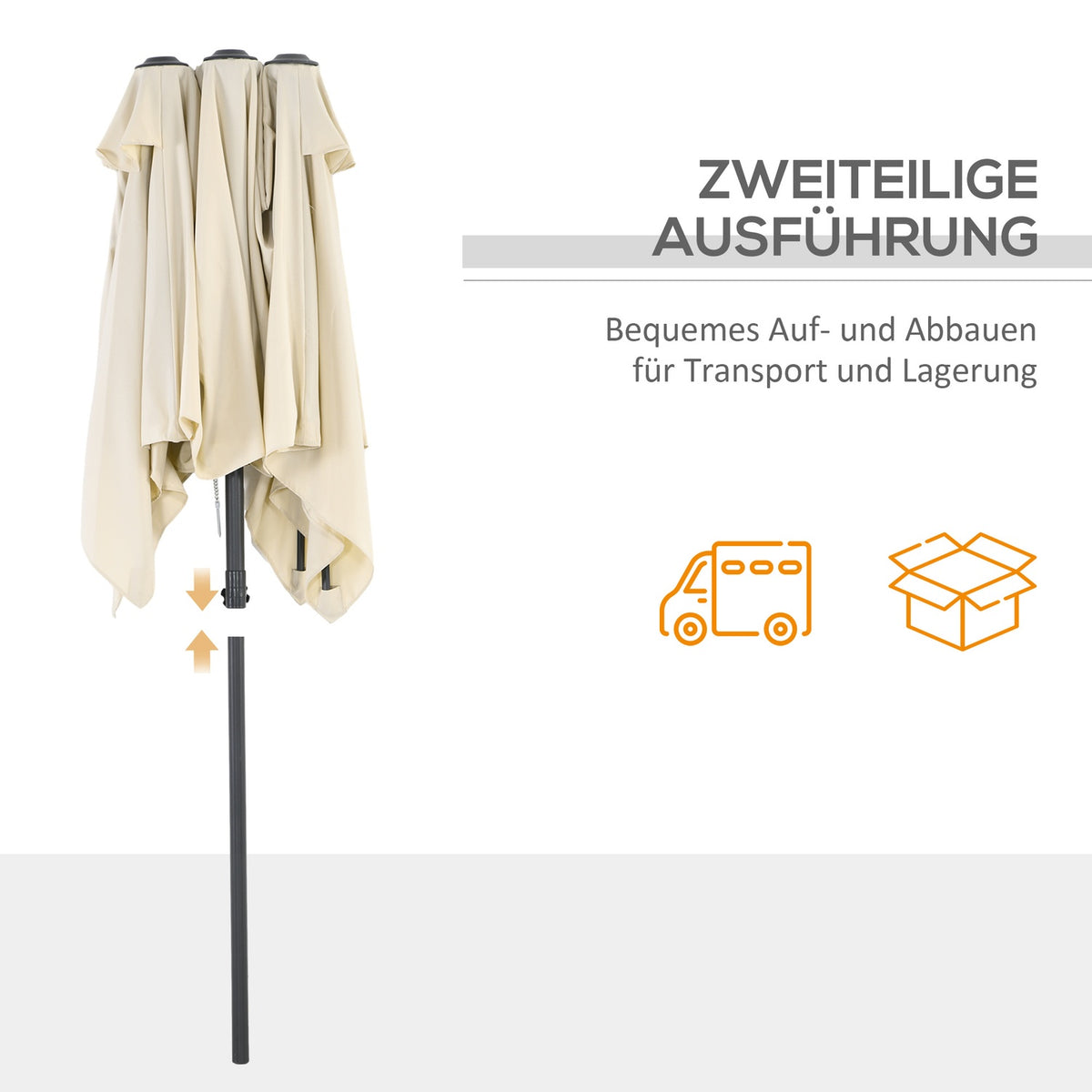 Parasol, 150 x 295cm Garden Umbrella, Double Parasol with Adjustable Tilt Angle, Market Umbrella for Patio, Polyester, Cream |