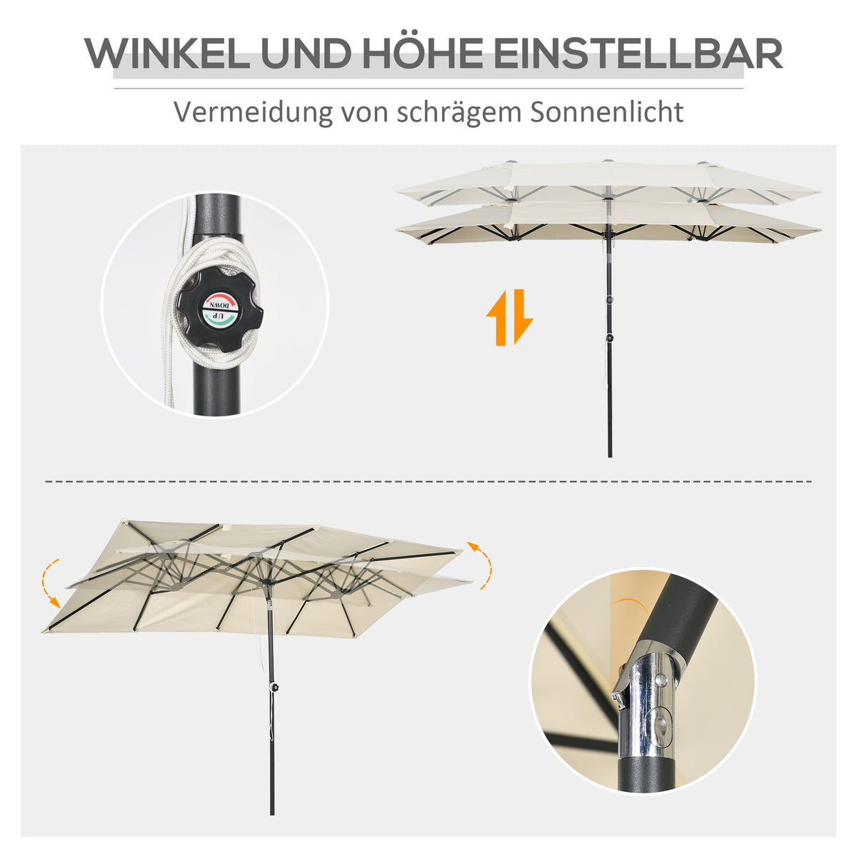 Parasol, 150 x 295cm Garden Umbrella, Double Parasol with Adjustable Tilt Angle, Market Umbrella for Patio, Polyester, Cream |