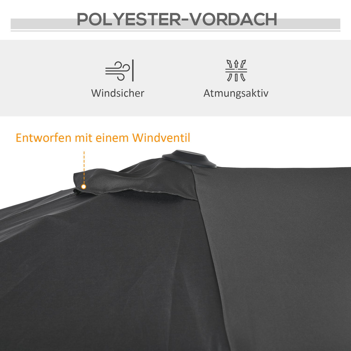 Parasol, 150 x 295cm Garden Umbrella, Double Parasol with Adjustable Tilt Angle, Market Umbrella for Patio, Polyester, Grey
