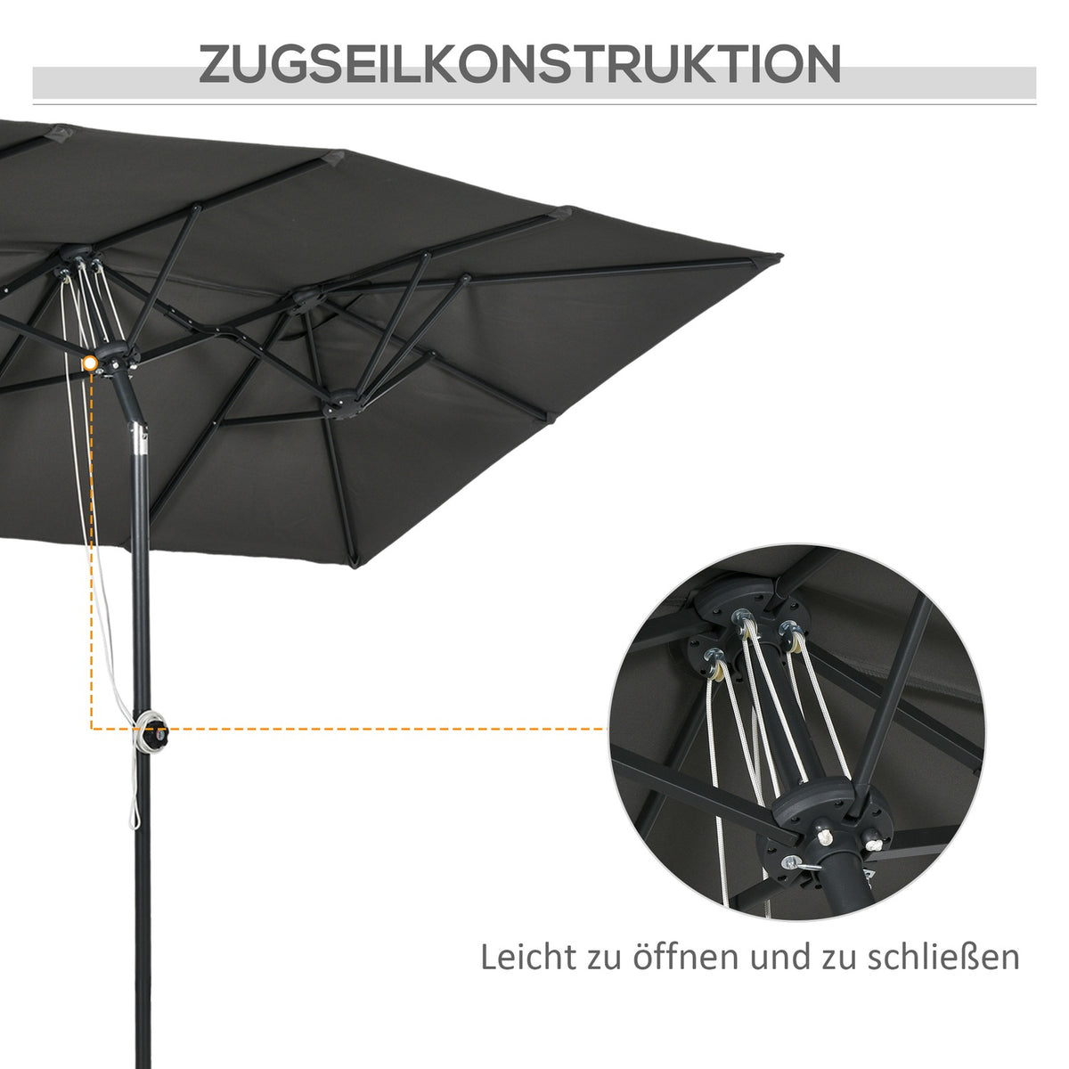 Parasol, 150 x 295cm Garden Umbrella, Double Parasol with Adjustable Tilt Angle, Market Umbrella for Patio, Polyester, Grey