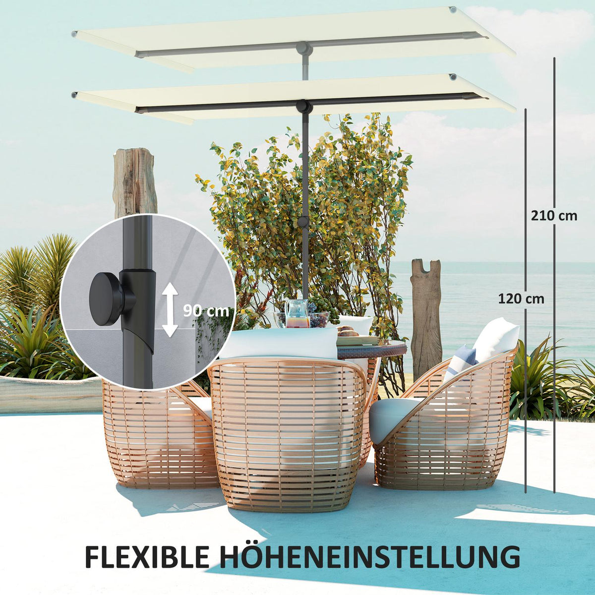 Parasol 180 Degree Rotatable Height Adjustable Garden Umbrella with Aluminum Pole Market Umbrella Sun Protection Umbrella Cantilever Parasol Balcony Umbrella Parasol for Balcony 150 x 205 cm Beige