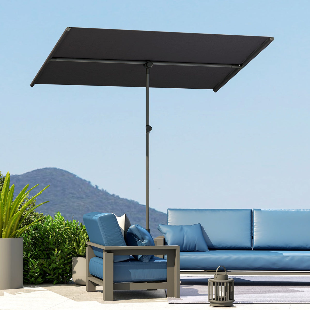 Parasol 180 Degree Rotatable Height Adjustable Garden Umbrella with Aluminum Pole Market Umbrella Sun Protection Umbrella Cantilever Parasol Balcony Umbrella Parasol for Balcony 150 x 205 cm Dark Gray
