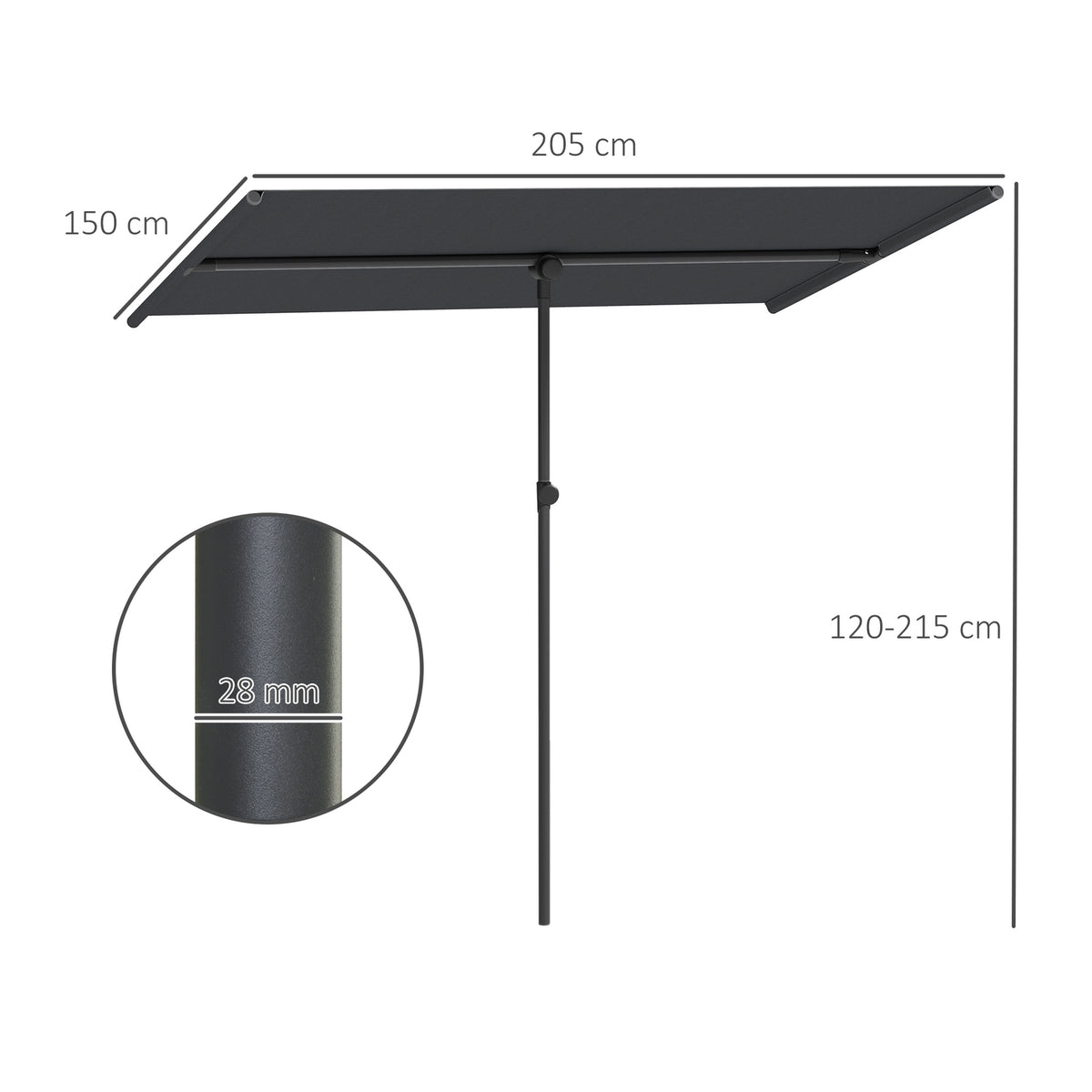 Parasol 180 Degree Rotatable Height Adjustable Garden Umbrella with Aluminum Pole Market Umbrella Sun Protection Umbrella Cantilever Parasol Balcony Umbrella Parasol for Balcony 150 x 205 cm Dark Gray