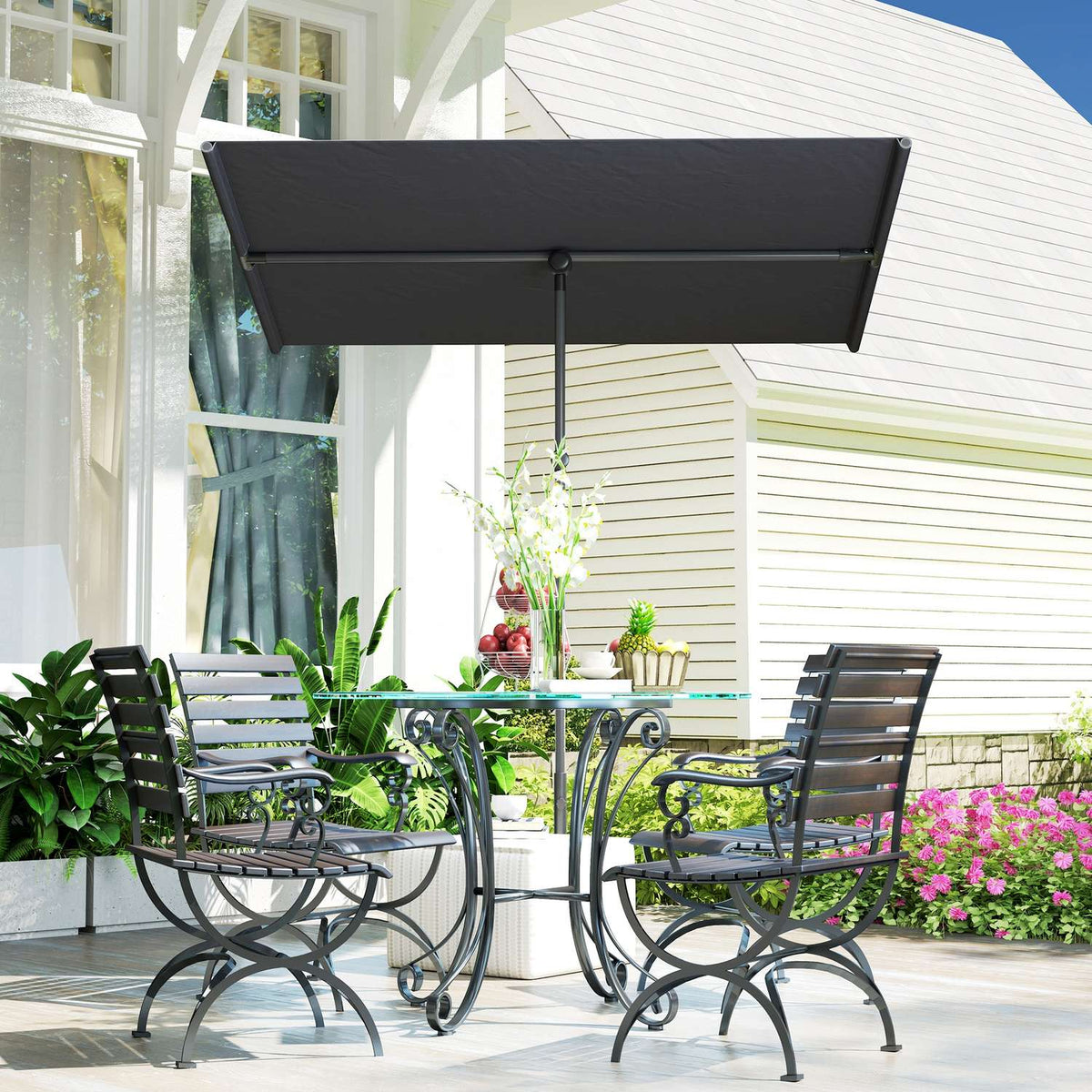 Parasol 180 Degree Rotatable Height Adjustable Garden Umbrella with Aluminum Pole Market Umbrella Sun Protection Umbrella Cantilever Parasol Balcony Umbrella Parasol for Balcony 150 x 205 cm Dark Gray