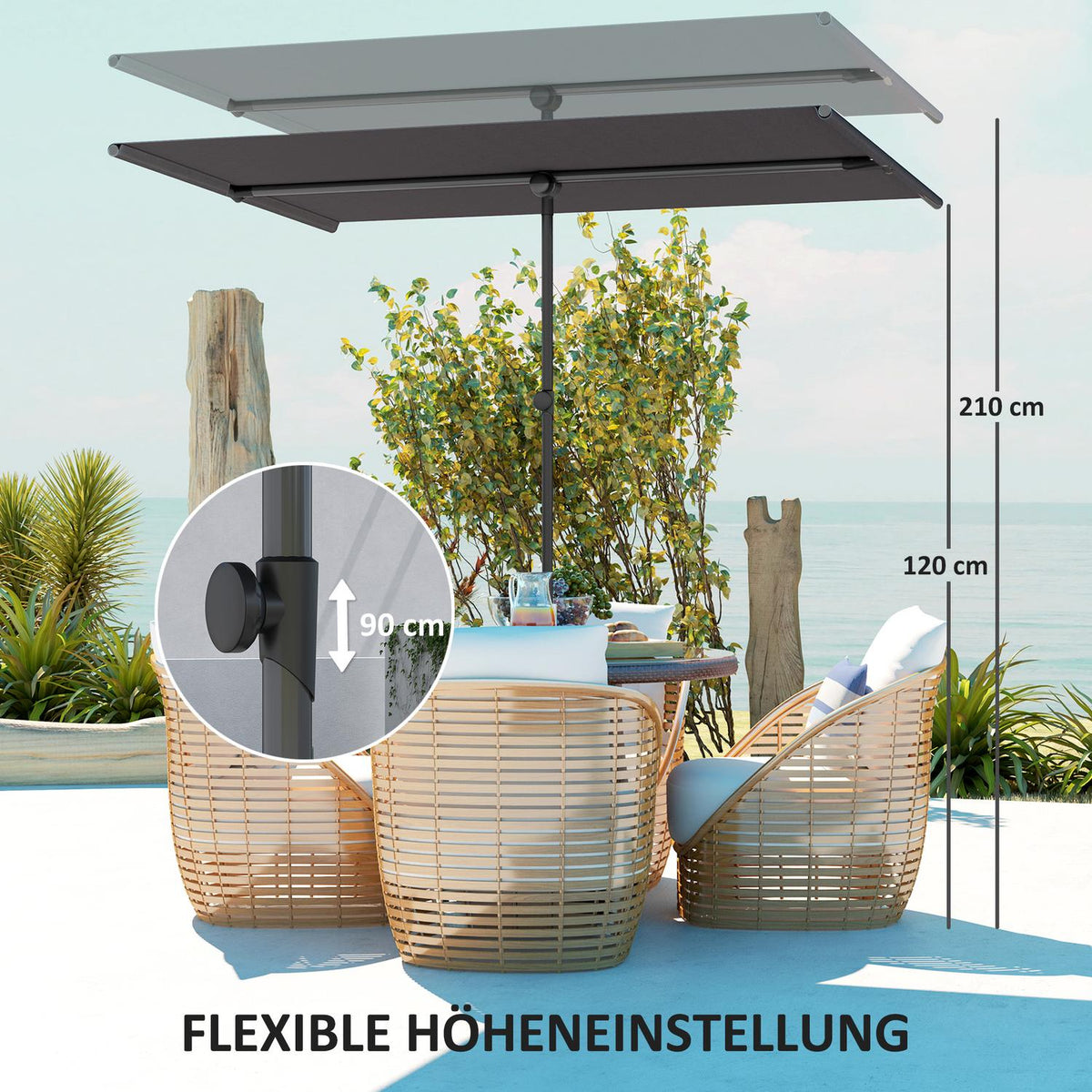 Parasol 180 Degree Rotatable Height Adjustable Garden Umbrella with Aluminum Pole Market Umbrella Sun Protection Umbrella Cantilever Parasol Balcony Umbrella Parasol for Balcony 150 x 205 cm Dark Gray