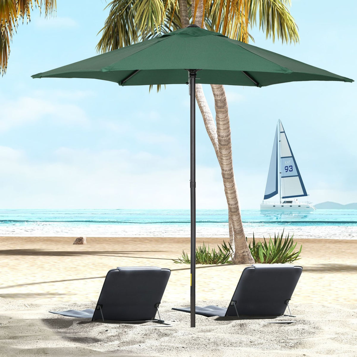 Parasol Ø196 cm, parasol with folding function, hexagonal balcony umbrella, beach umbrella, windproof, stable market umbrella, crank umbrella, sun protection for beach, balcony, garden, green