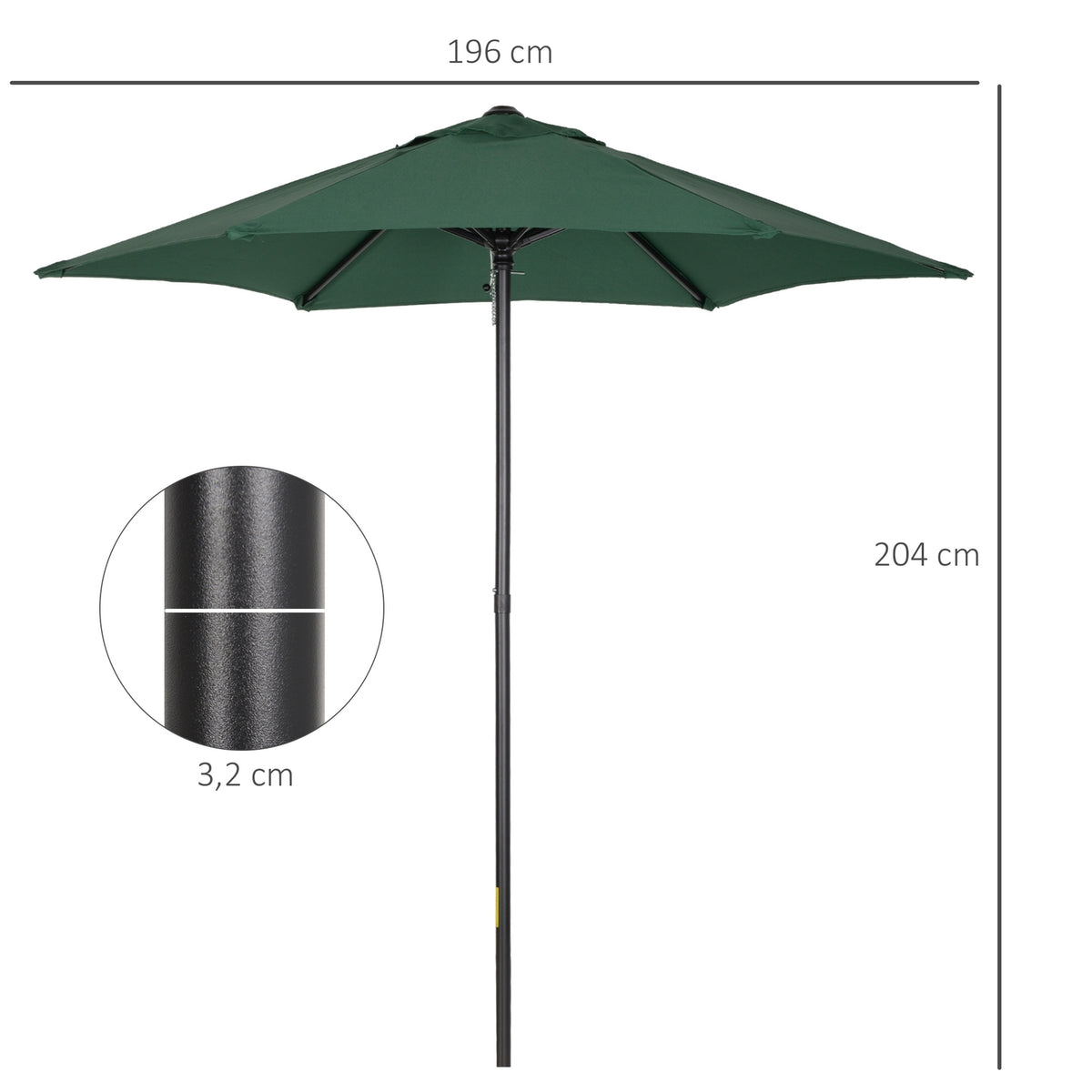 Parasol Ø196 cm, parasol with folding function, hexagonal balcony umbrella, beach umbrella, windproof, stable market umbrella, crank umbrella, sun protection for beach, balcony, garden, green