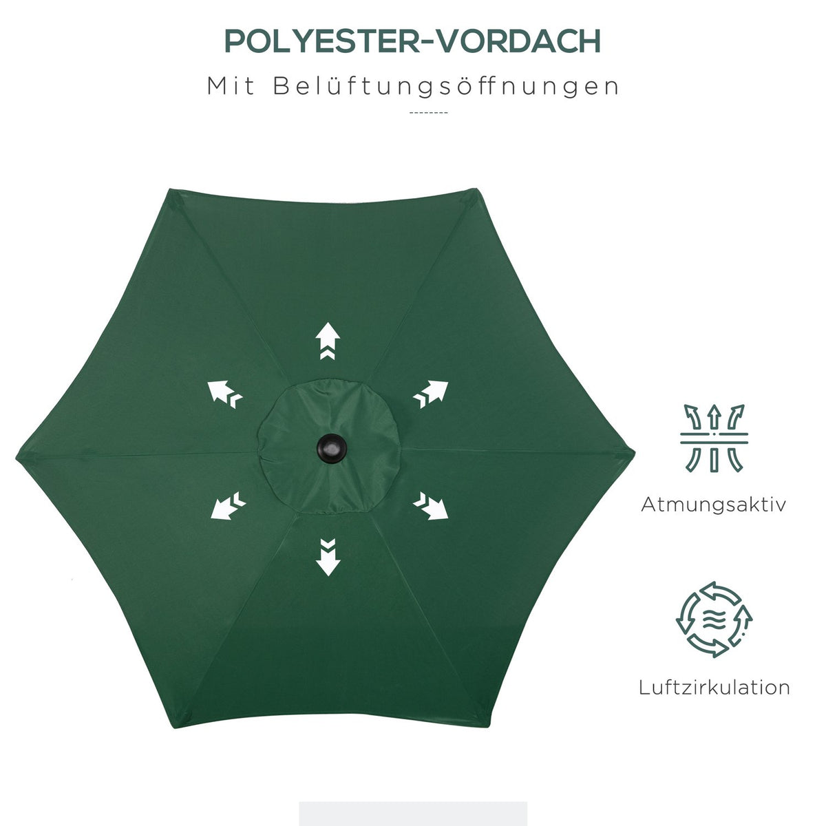 Parasol Ø196 cm, parasol with folding function, hexagonal balcony umbrella, beach umbrella, windproof, stable market umbrella, crank umbrella, sun protection for beach, balcony, garden, green
