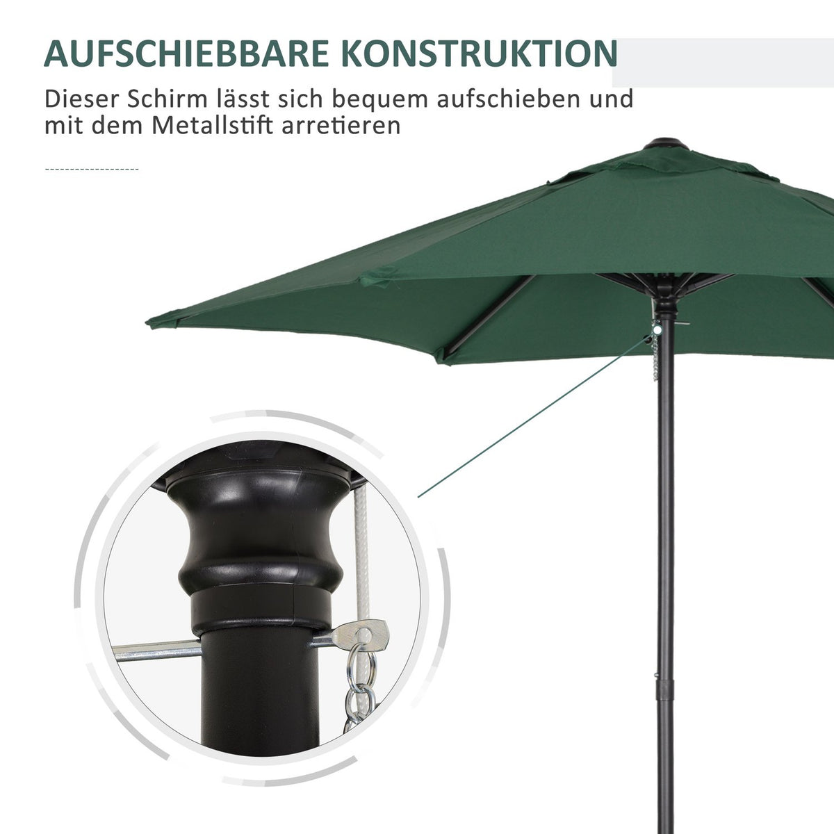 Parasol Ø196 cm, parasol with folding function, hexagonal balcony umbrella, beach umbrella, windproof, stable market umbrella, crank umbrella, sun protection for beach, balcony, garden, green