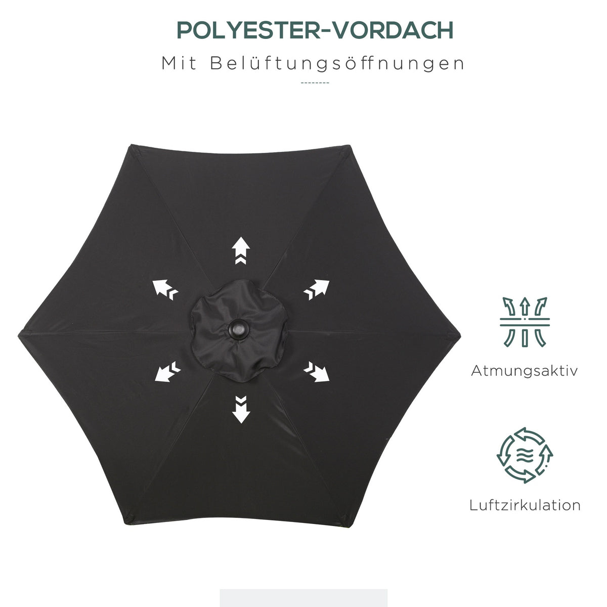Parasol Ø196 cm, rotating parasol with folding function, hexagonal balcony umbrella, beach umbrella, windproof, stable market umbrella, crank umbrella, sun protection for beach, balcony, garden, black