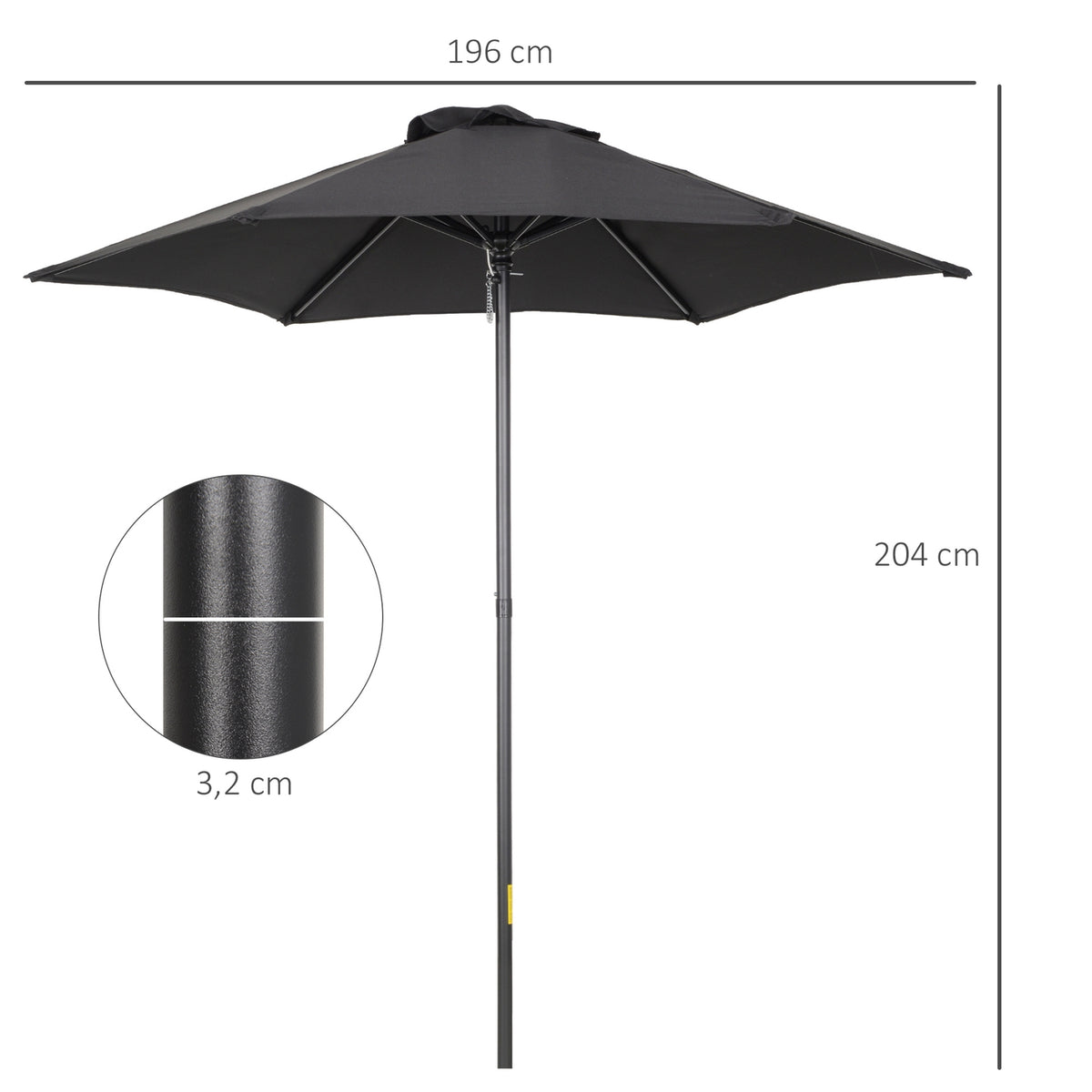 Parasol Ø196 cm, rotating parasol with folding function, hexagonal balcony umbrella, beach umbrella, windproof, stable market umbrella, crank umbrella, sun protection for beach, balcony, garden, black