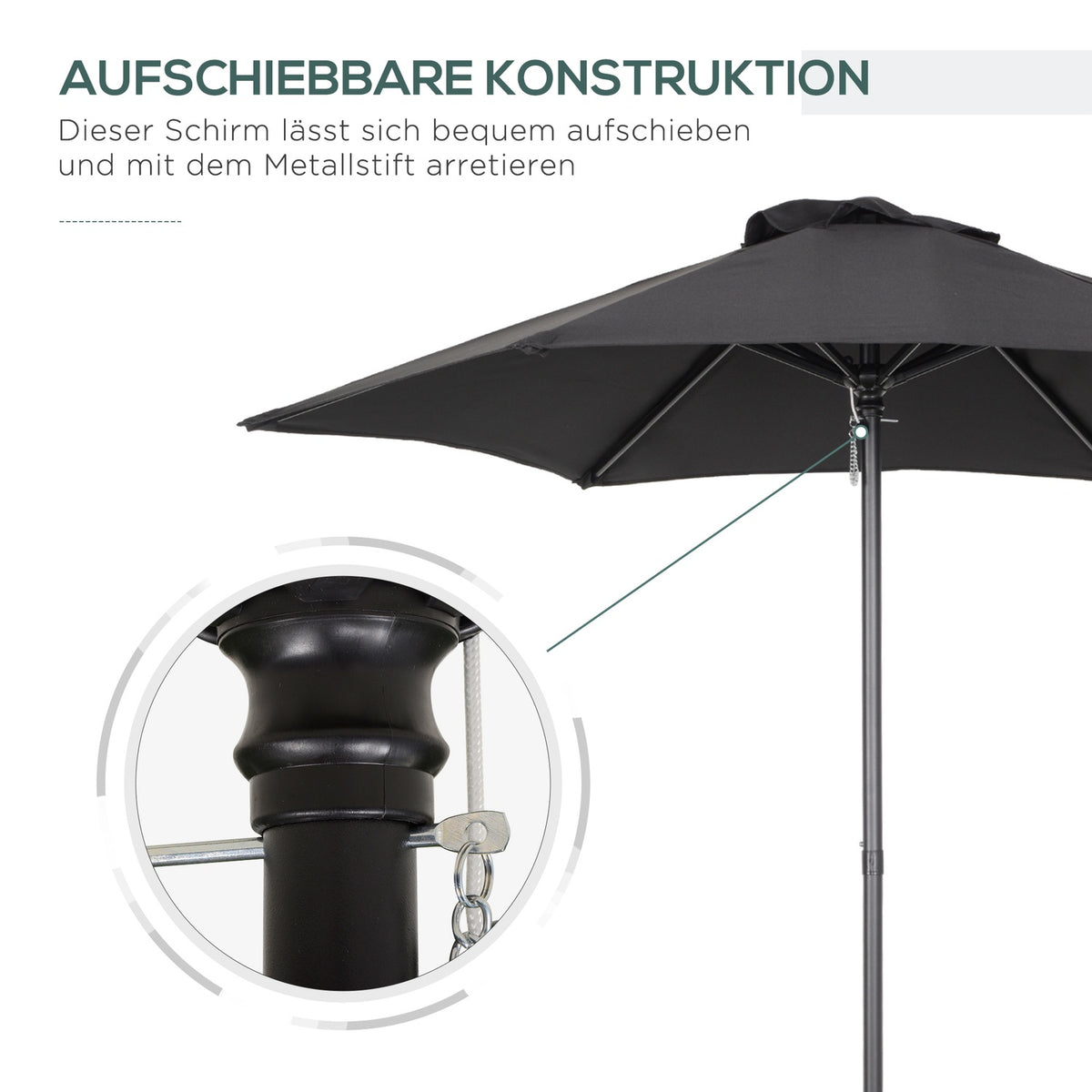 Parasol Ø196 cm, rotating parasol with folding function, hexagonal balcony umbrella, beach umbrella, windproof, stable market umbrella, crank umbrella, sun protection for beach, balcony, garden, black