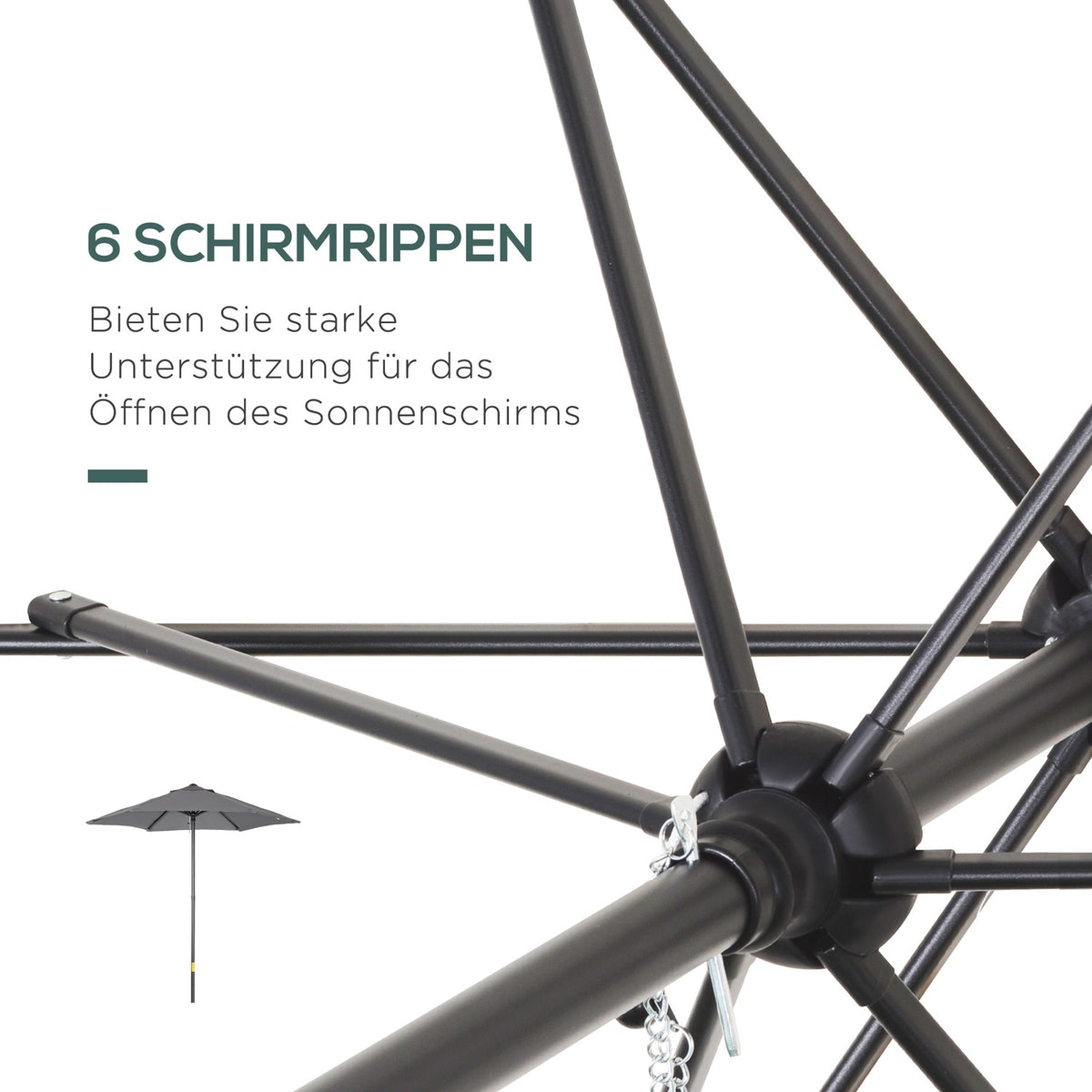 Parasol Ø196 cm, rotating parasol with folding function, hexagonal balcony umbrella, beach umbrella, windproof, stable market umbrella, crank umbrella, sun protection for beach, balcony, garden, dark gray