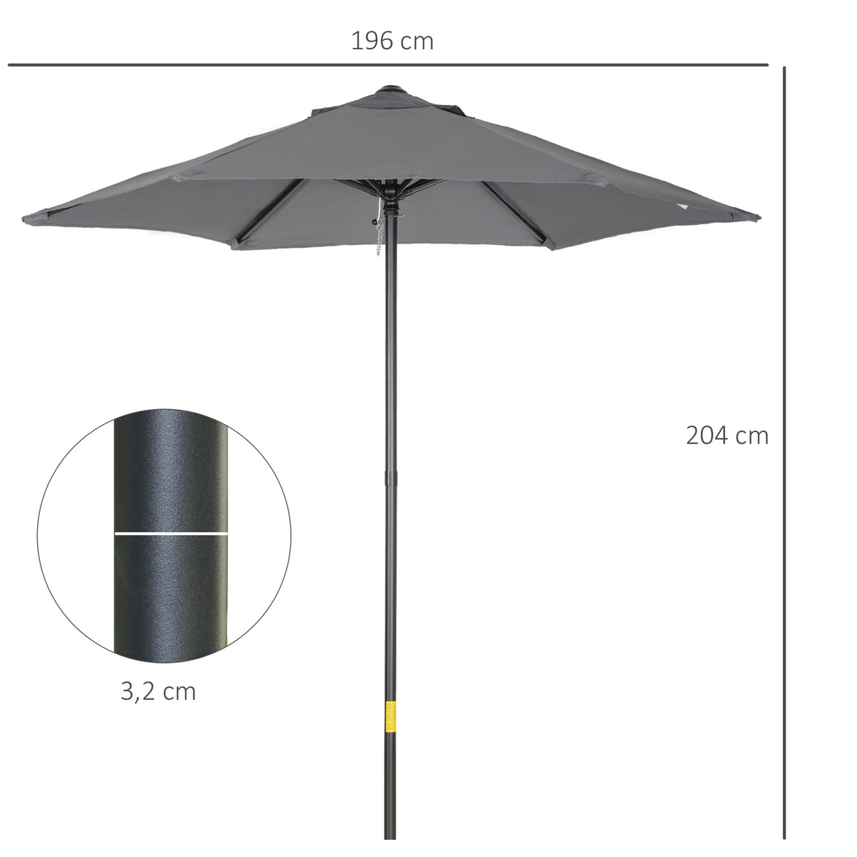 Parasol Ø196 cm, rotating parasol with folding function, hexagonal balcony umbrella, beach umbrella, windproof, stable market umbrella, crank umbrella, sun protection for beach, balcony, garden, dark gray