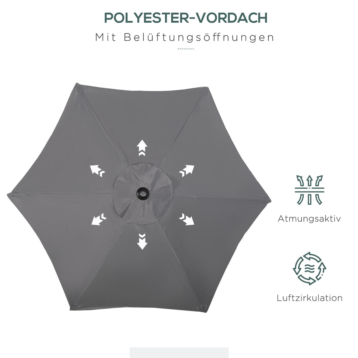 Parasol Ø196 cm, rotating parasol with folding function, hexagonal balcony umbrella, beach umbrella, windproof, stable market umbrella, crank umbrella, sun protection for beach, balcony, garden, dark gray