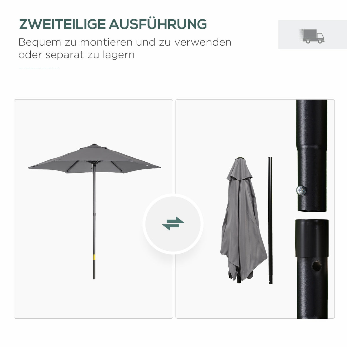 Parasol Ø196 cm, rotating parasol with folding function, hexagonal balcony umbrella, beach umbrella, windproof, stable market umbrella, crank umbrella, sun protection for beach, balcony, garden, dark gray