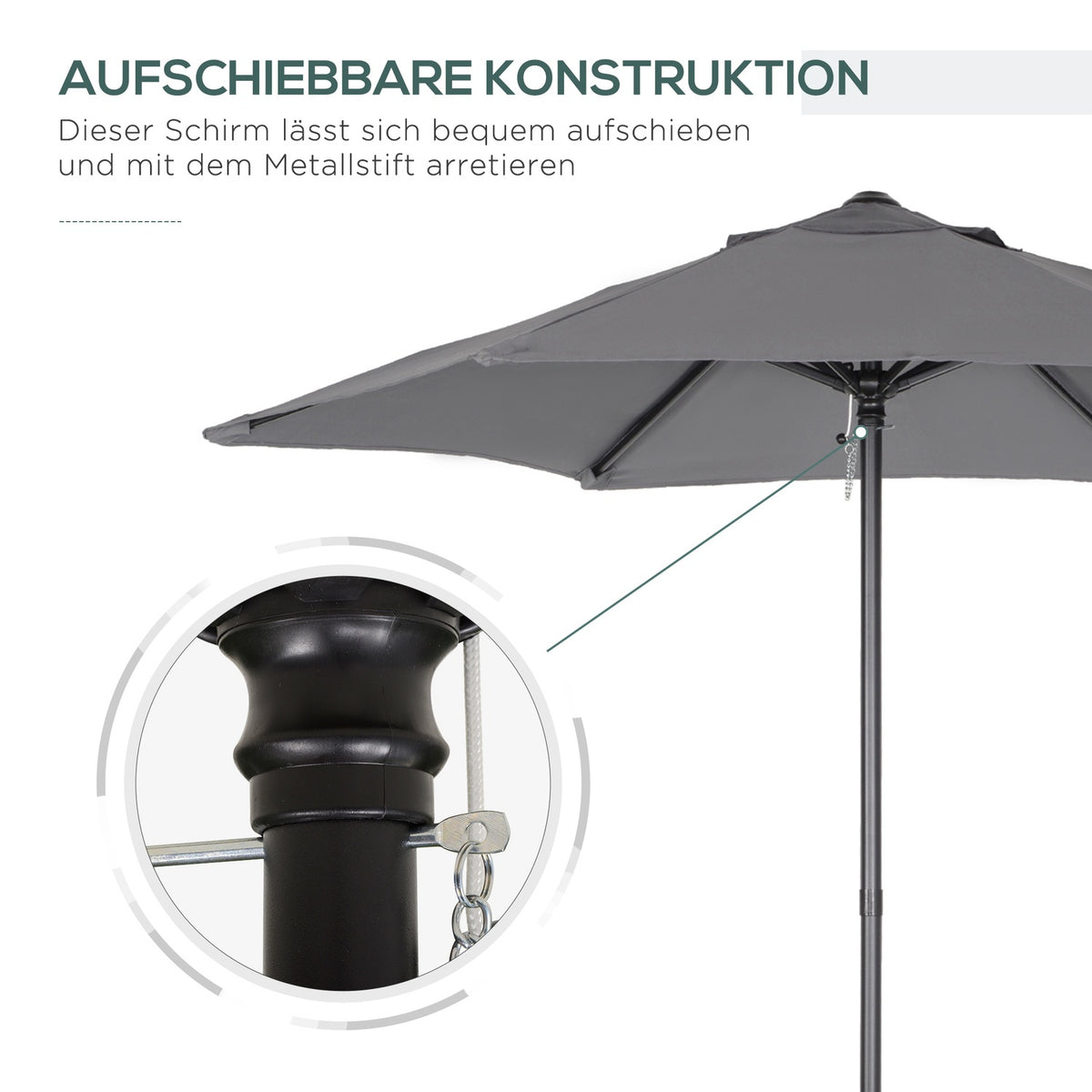 Parasol Ø196 cm, rotating parasol with folding function, hexagonal balcony umbrella, beach umbrella, windproof, stable market umbrella, crank umbrella, sun protection for beach, balcony, garden, dark gray