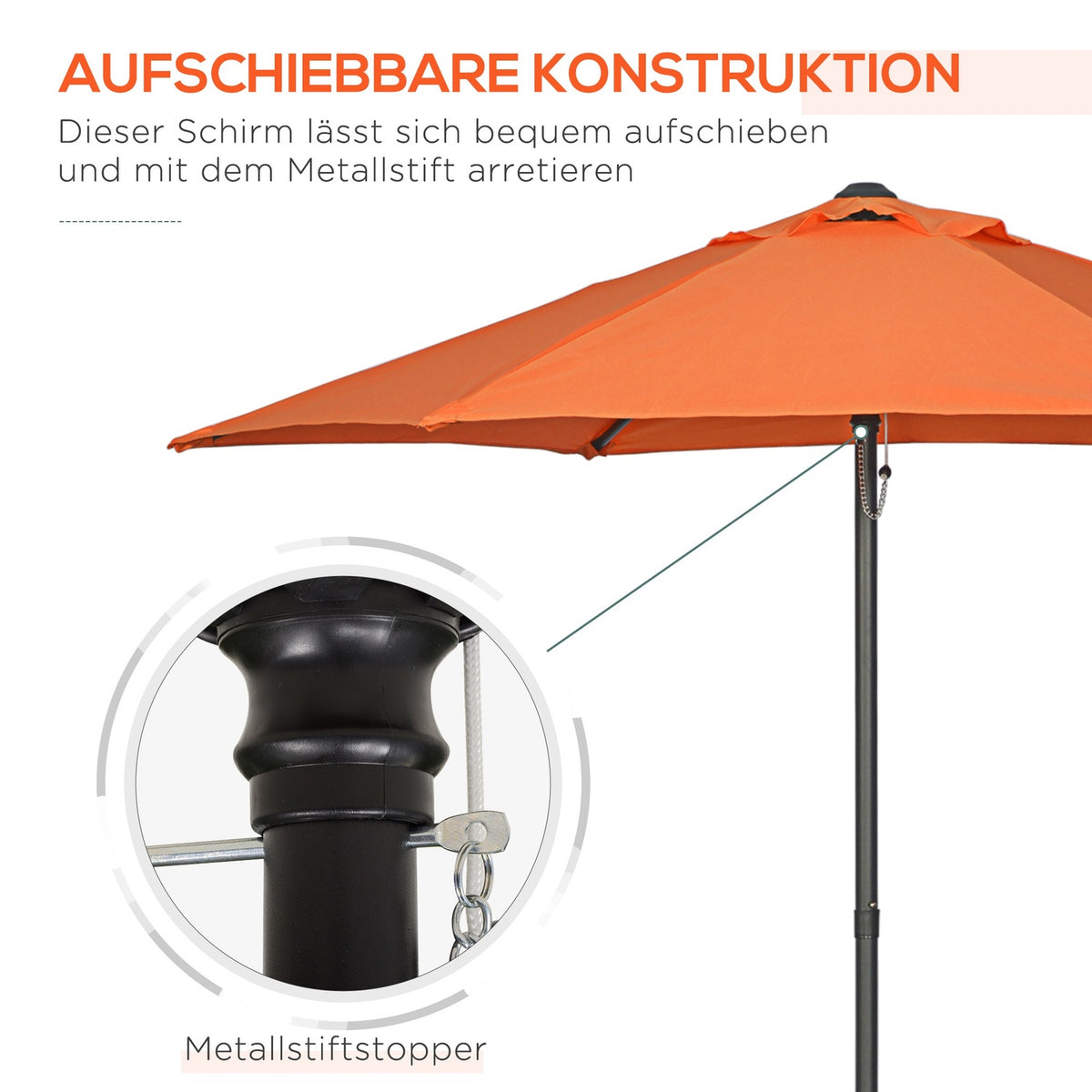 Parasol Ø196 cm, rotating parasol with folding function, hexagonal balcony umbrella, beach umbrella, windproof, stable market umbrella, crank umbrella, sun protection for beach, balcony, garden, orange