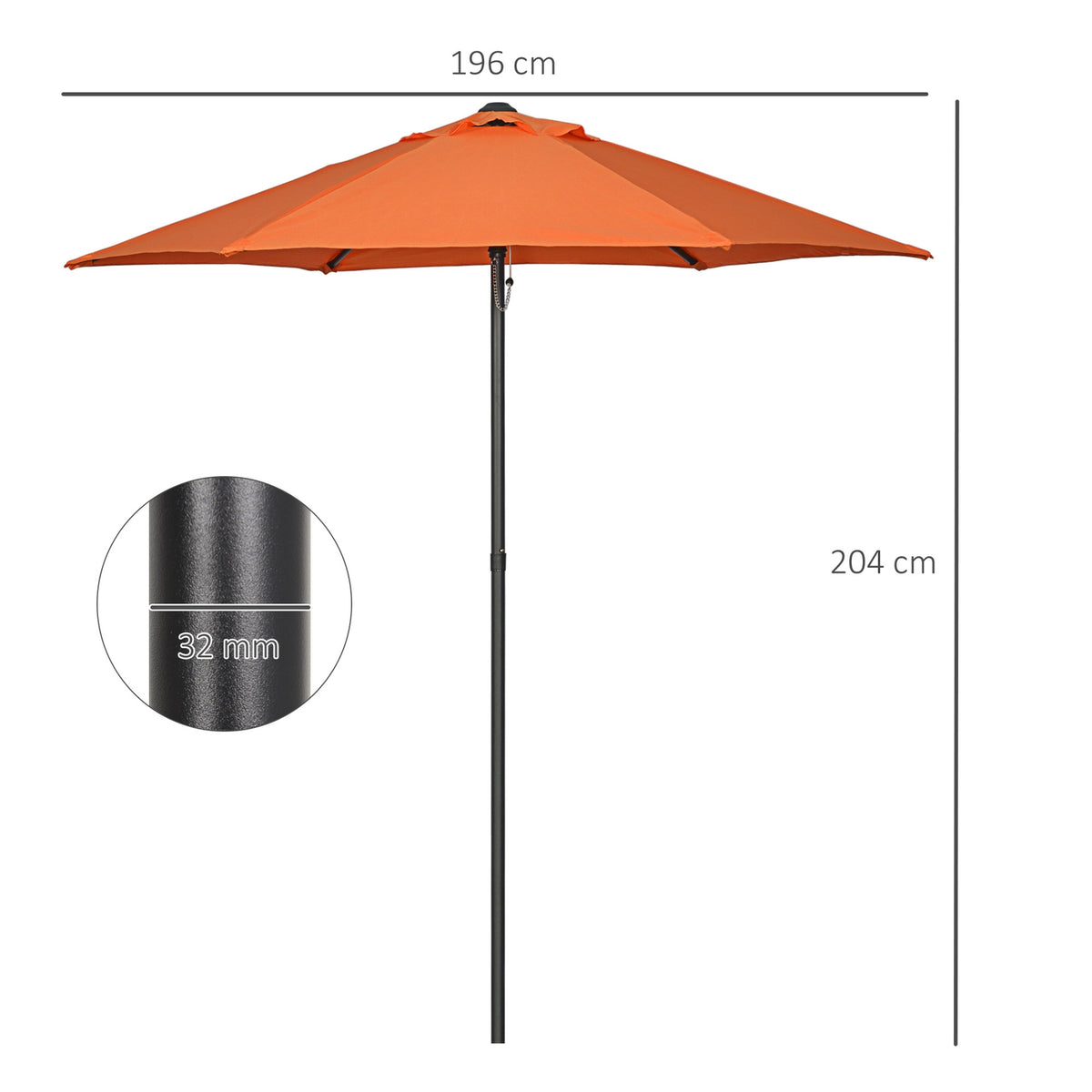 Parasol Ø196 cm, rotating parasol with folding function, hexagonal balcony umbrella, beach umbrella, windproof, stable market umbrella, crank umbrella, sun protection for beach, balcony, garden, orange