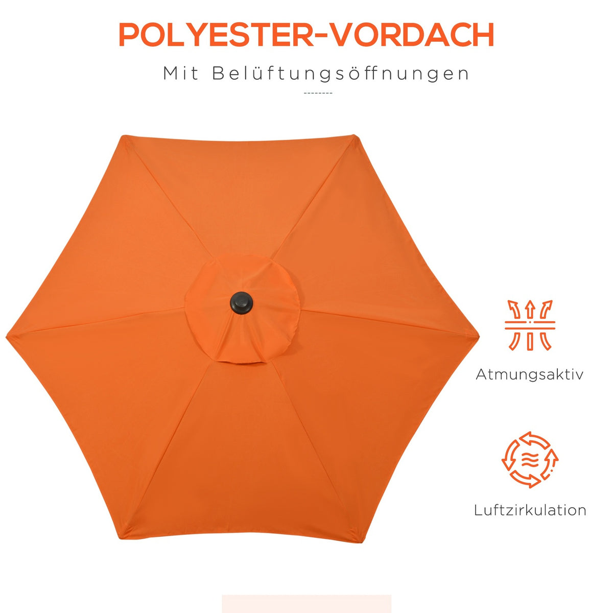 Parasol Ø196 cm, rotating parasol with folding function, hexagonal balcony umbrella, beach umbrella, windproof, stable market umbrella, crank umbrella, sun protection for beach, balcony, garden, orange