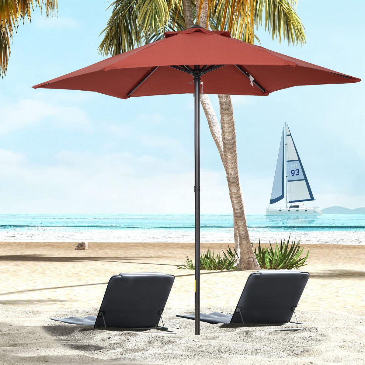 Parasol Ø196 cm, rotating parasol with folding function, hexagonal balcony umbrella, beach umbrella, windproof, stable market umbrella, crank umbrella, sun protection for beach, balcony, garden, wine red