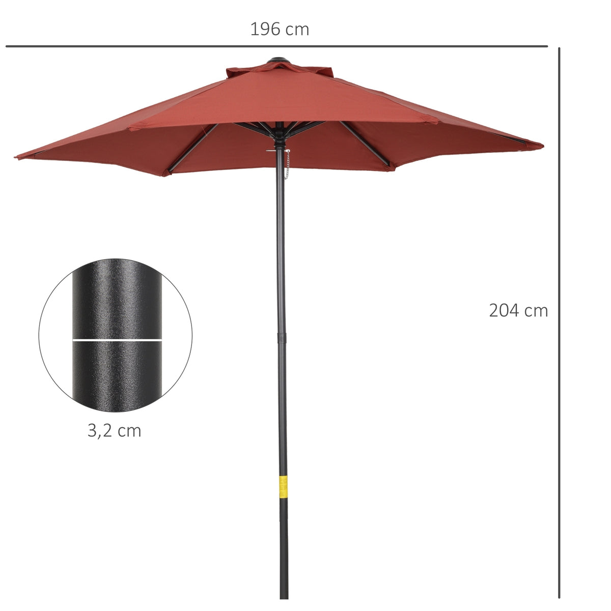 Parasol Ø196 cm, rotating parasol with folding function, hexagonal balcony umbrella, beach umbrella, windproof, stable market umbrella, crank umbrella, sun protection for beach, balcony, garden, wine red