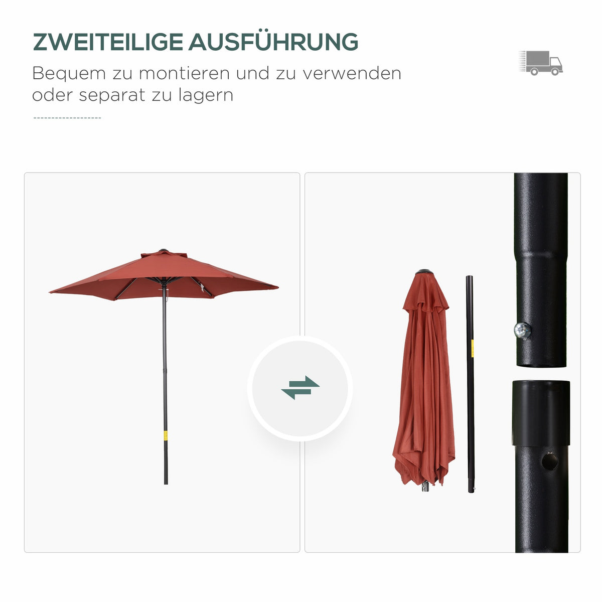 Parasol Ø196 cm, rotating parasol with folding function, hexagonal balcony umbrella, beach umbrella, windproof, stable market umbrella, crank umbrella, sun protection for beach, balcony, garden, wine red