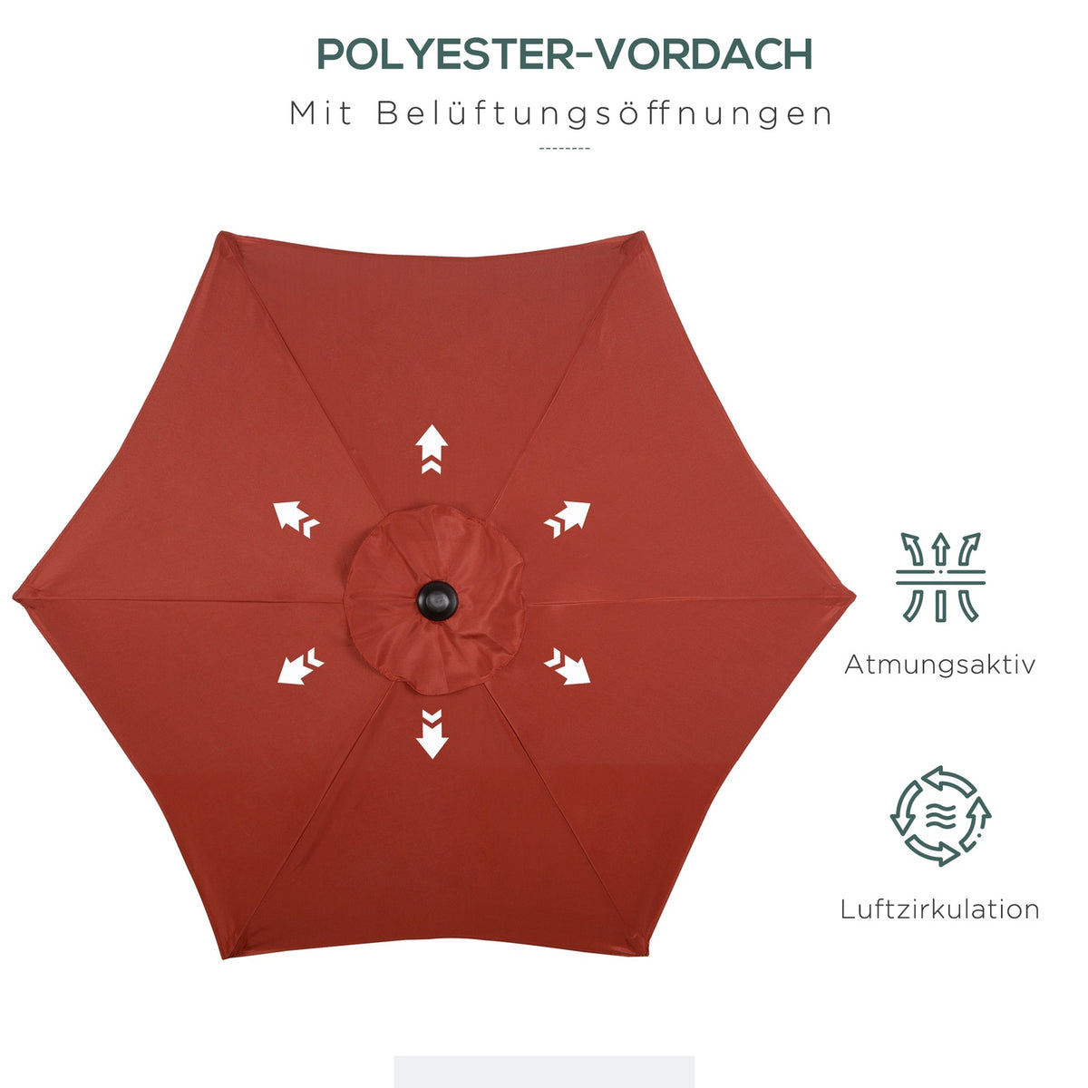 Parasol Ø196 cm, rotating parasol with folding function, hexagonal balcony umbrella, beach umbrella, windproof, stable market umbrella, crank umbrella, sun protection for beach, balcony, garden, wine red