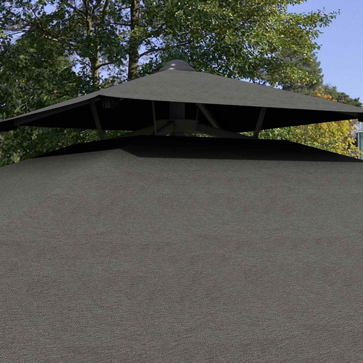 Parasol 243X243Cm Balcony Umbrella With Uv Protection, Cantilever Umbrella With Double Roof & Cross Base, Ruffles, 4 Struts, Dark Grey