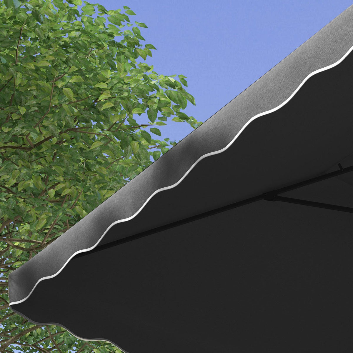 Parasol 243X243Cm Balcony Umbrella With Uv Protection, Cantilever Umbrella With Double Roof & Cross Base, Ruffles, 4 Struts, Dark Grey