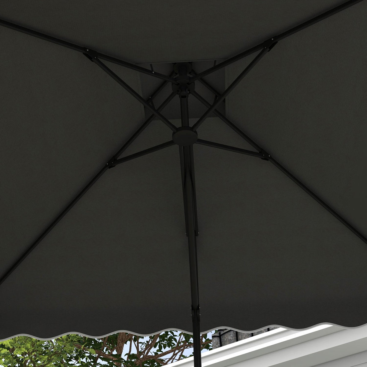 Parasol 243X243Cm Balcony Umbrella With Uv Protection, Cantilever Umbrella With Double Roof & Cross Base, Ruffles, 4 Struts, Dark Grey