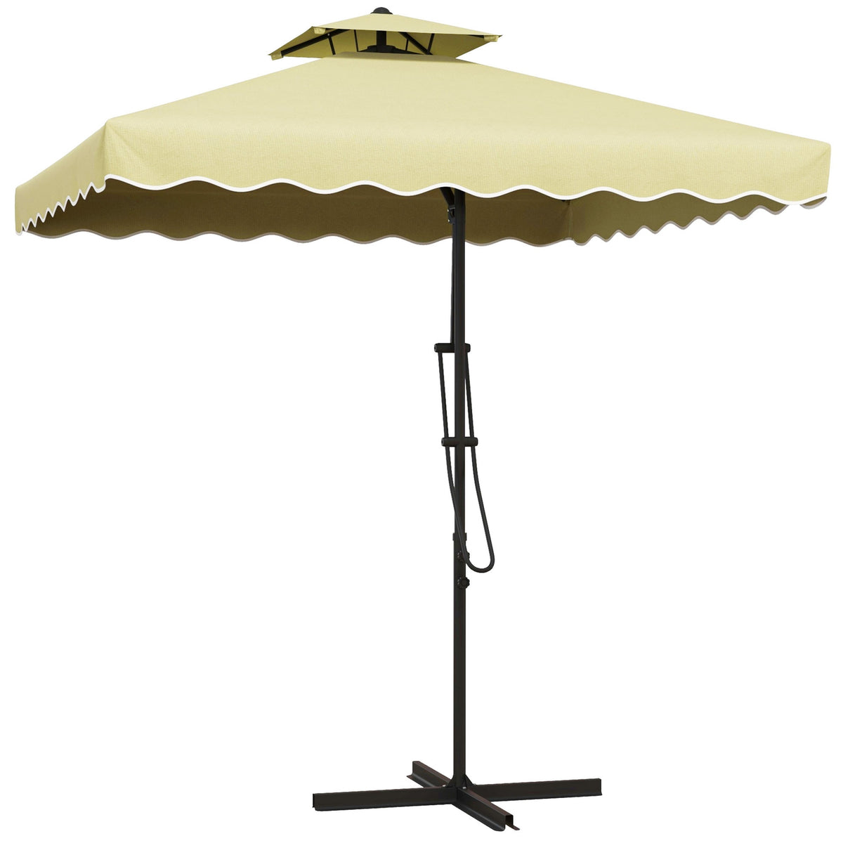 Parasol 243X243Cm Balcony Umbrella With Uv Protection, Cantilever Umbrella With Double Roof & Cross Base, Ruffles, 4 Struts, Metal