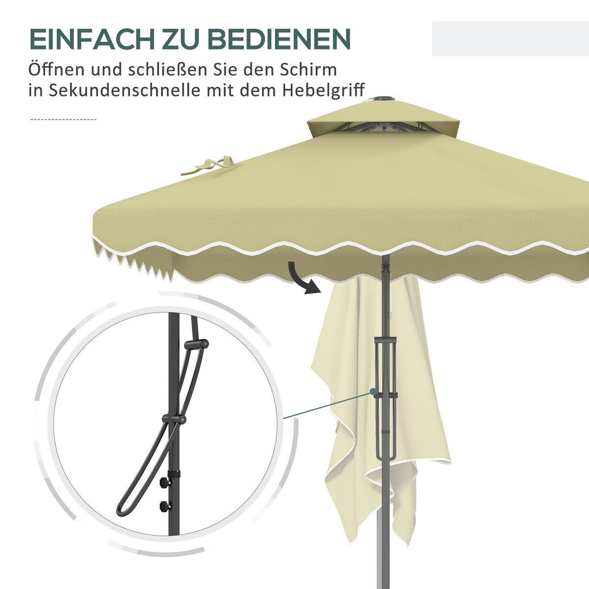 Parasol 243X243Cm Balcony Umbrella With Uv Protection, Cantilever Umbrella With Double Roof & Cross Base, Ruffles, 4 Struts, Metal