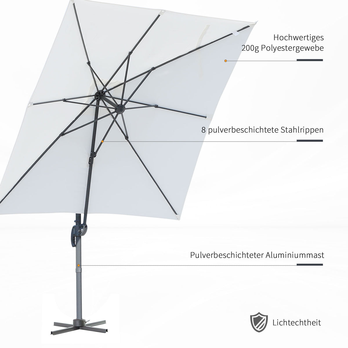 Parasol 245X245Cm Crank Umbrella Cantilever Umbrella With Adjustable Tilt Angle, Aluminum, Cream