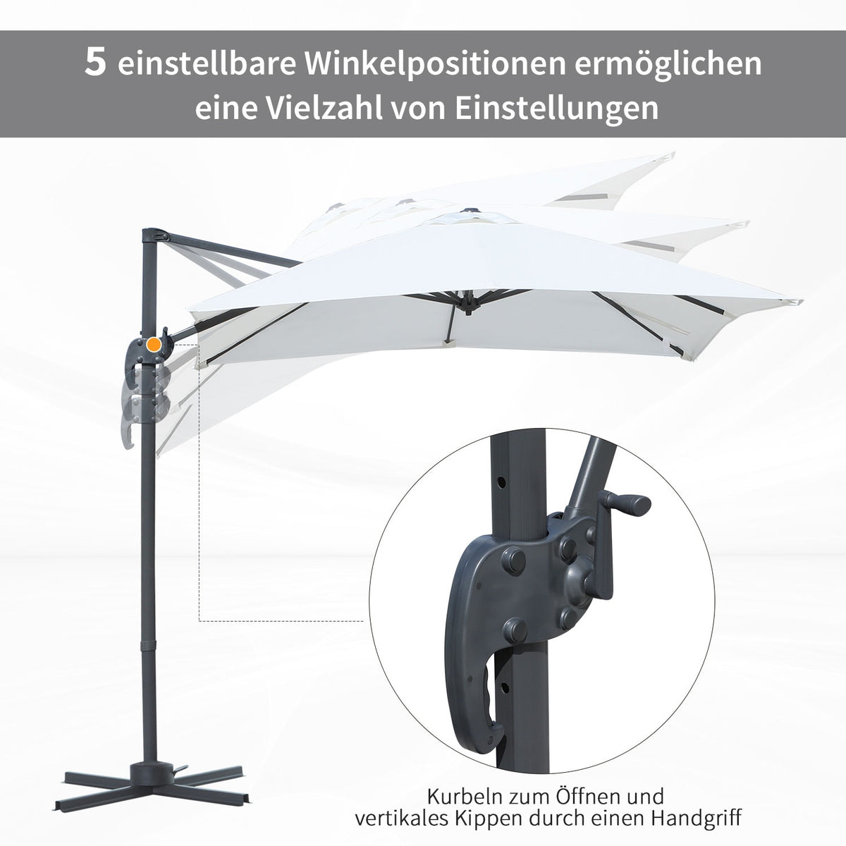 Parasol 245X245Cm Crank Umbrella Cantilever Umbrella With Adjustable Tilt Angle, Aluminum, Cream