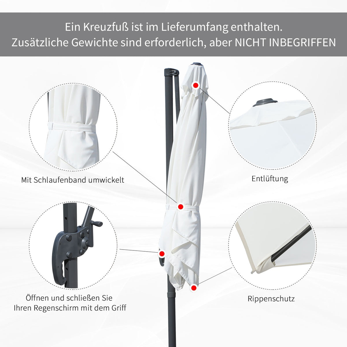 Parasol 245X245Cm Crank Umbrella Cantilever Umbrella With Adjustable Tilt Angle, Aluminum, Cream