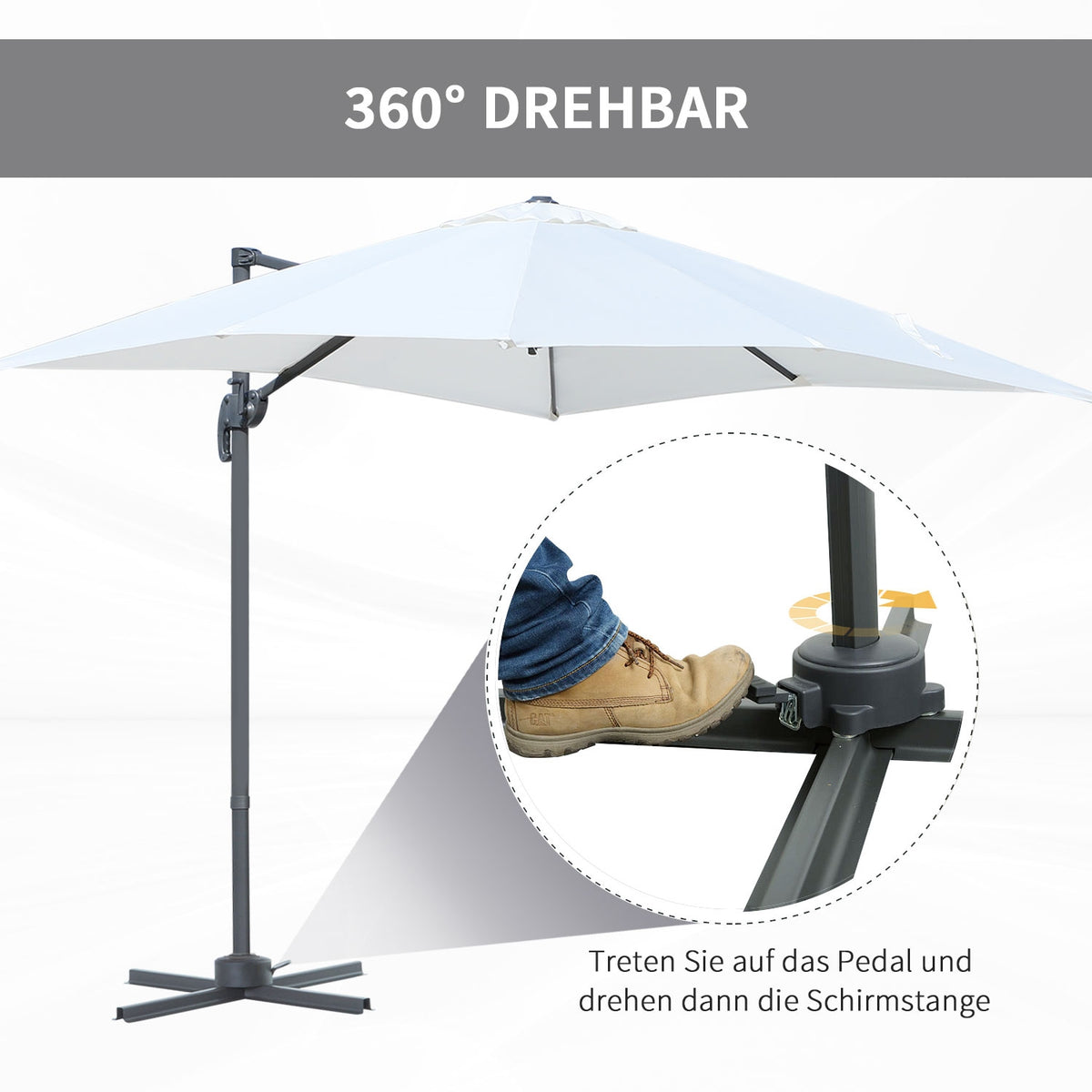Parasol 245X245Cm Crank Umbrella Cantilever Umbrella With Adjustable Tilt Angle, Aluminum, Cream