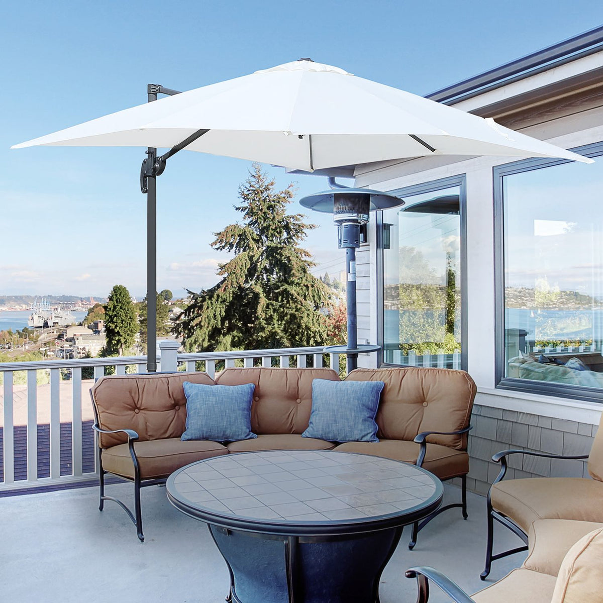 Parasol 245X245Cm Crank Umbrella Cantilever Umbrella With Adjustable Tilt Angle, Aluminum, Cream