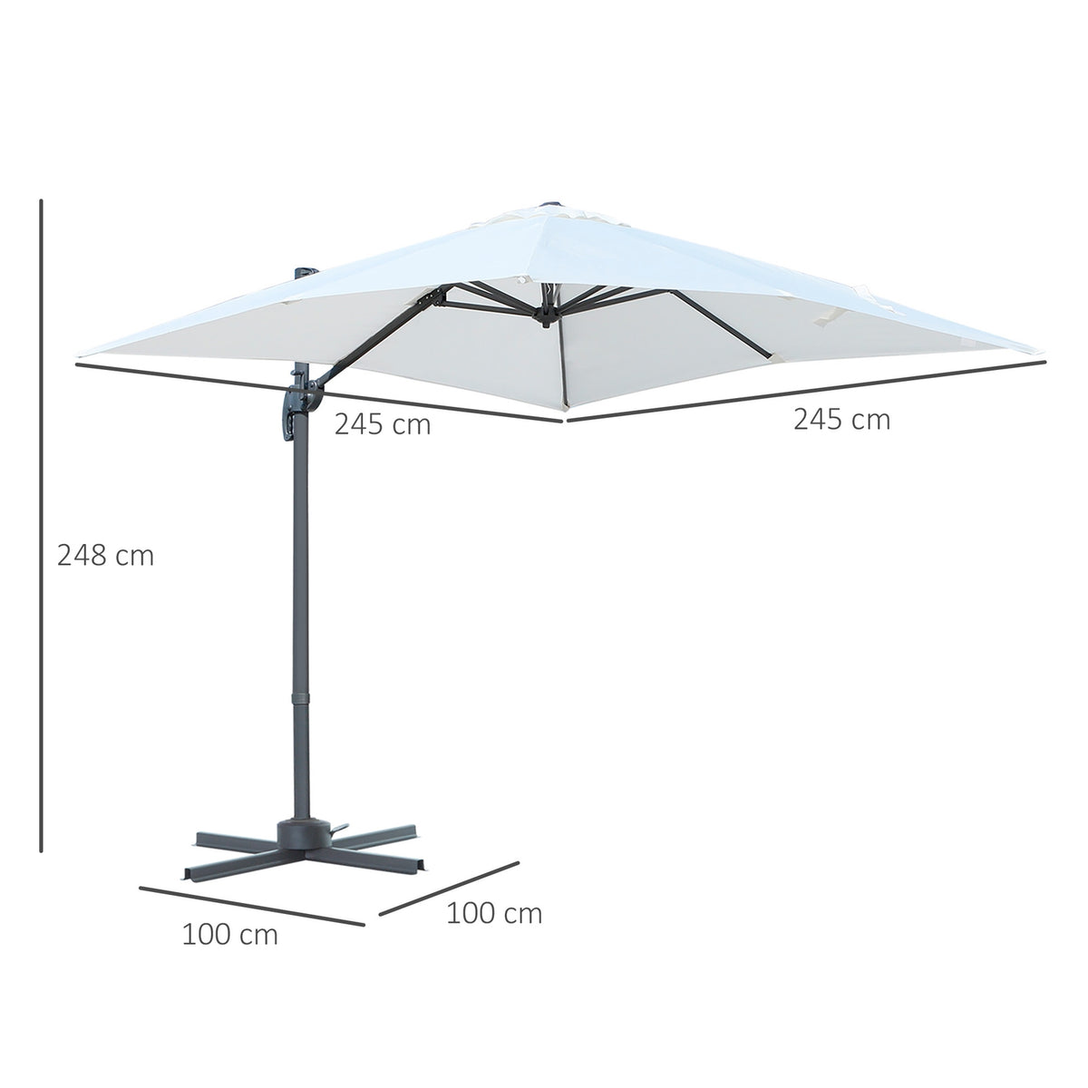 Parasol 245X245Cm Crank Umbrella Cantilever Umbrella With Adjustable Tilt Angle, Aluminum, Cream