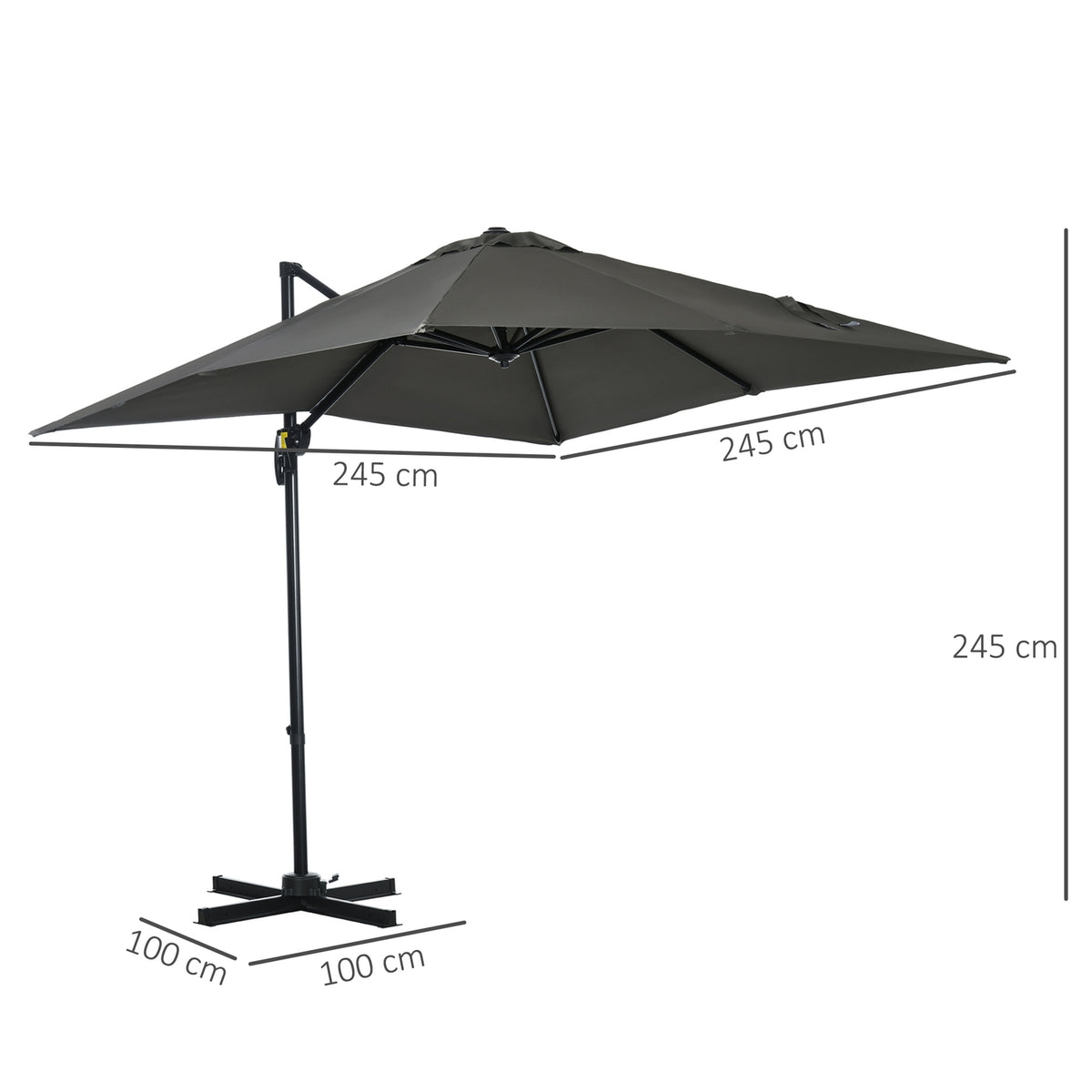 Parasol 245X245Cm Garden Parasol Cantilever Umbrella With Crank, Rotatable, Adjustable, Roma Umbrella, Grey