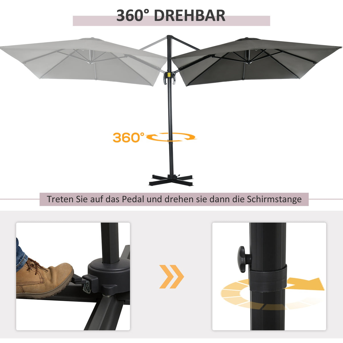 Parasol 245X245Cm Garden Parasol Cantilever Umbrella With Crank, Rotatable, Adjustable, Roma Umbrella, Grey