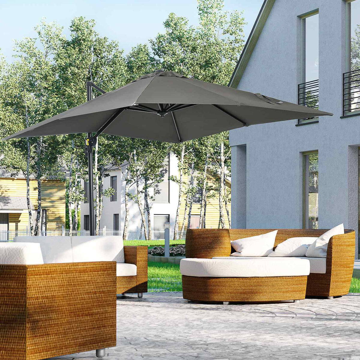 Parasol 245X245Cm Garden Parasol Cantilever Umbrella With Crank, Rotatable, Adjustable, Roma Umbrella, Grey