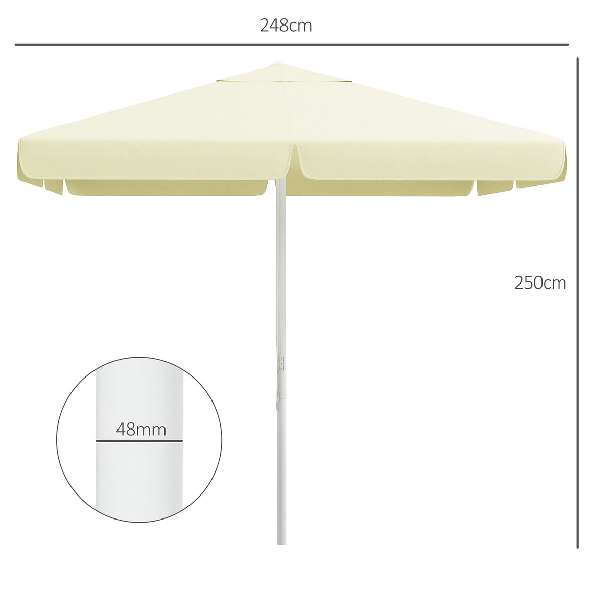 Parasol 2.5X2.5M Height-Adjustable Balcony Umbrella, Patio Umbrella, Beach Umbrella With Aluminum Frame, Beige