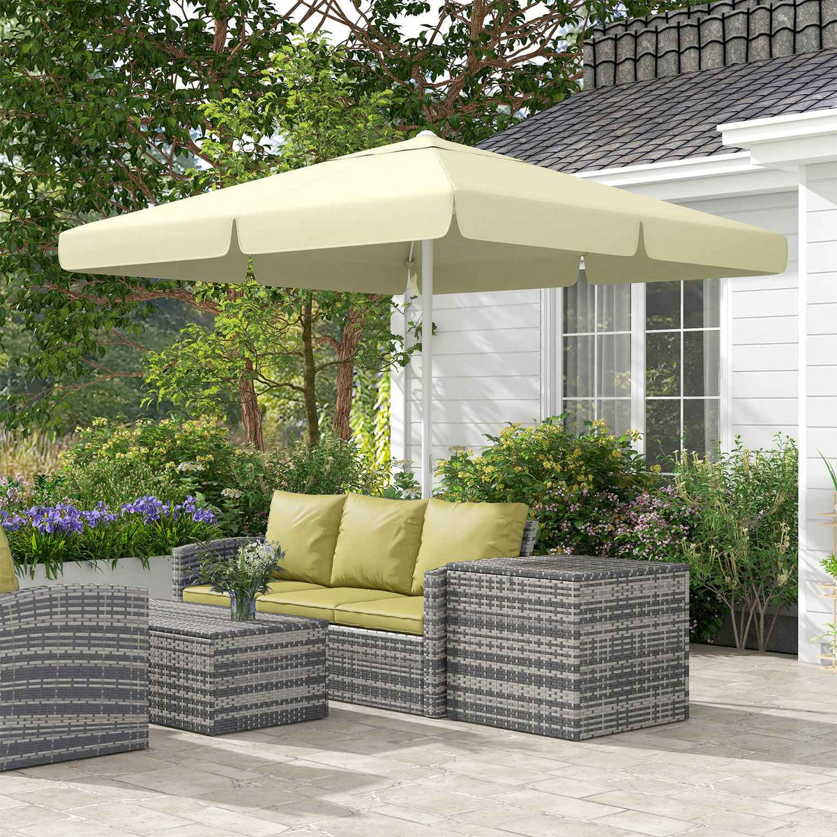 Parasol 2.5X2.5M Height-Adjustable Balcony Umbrella, Patio Umbrella, Beach Umbrella With Aluminum Frame, Beige