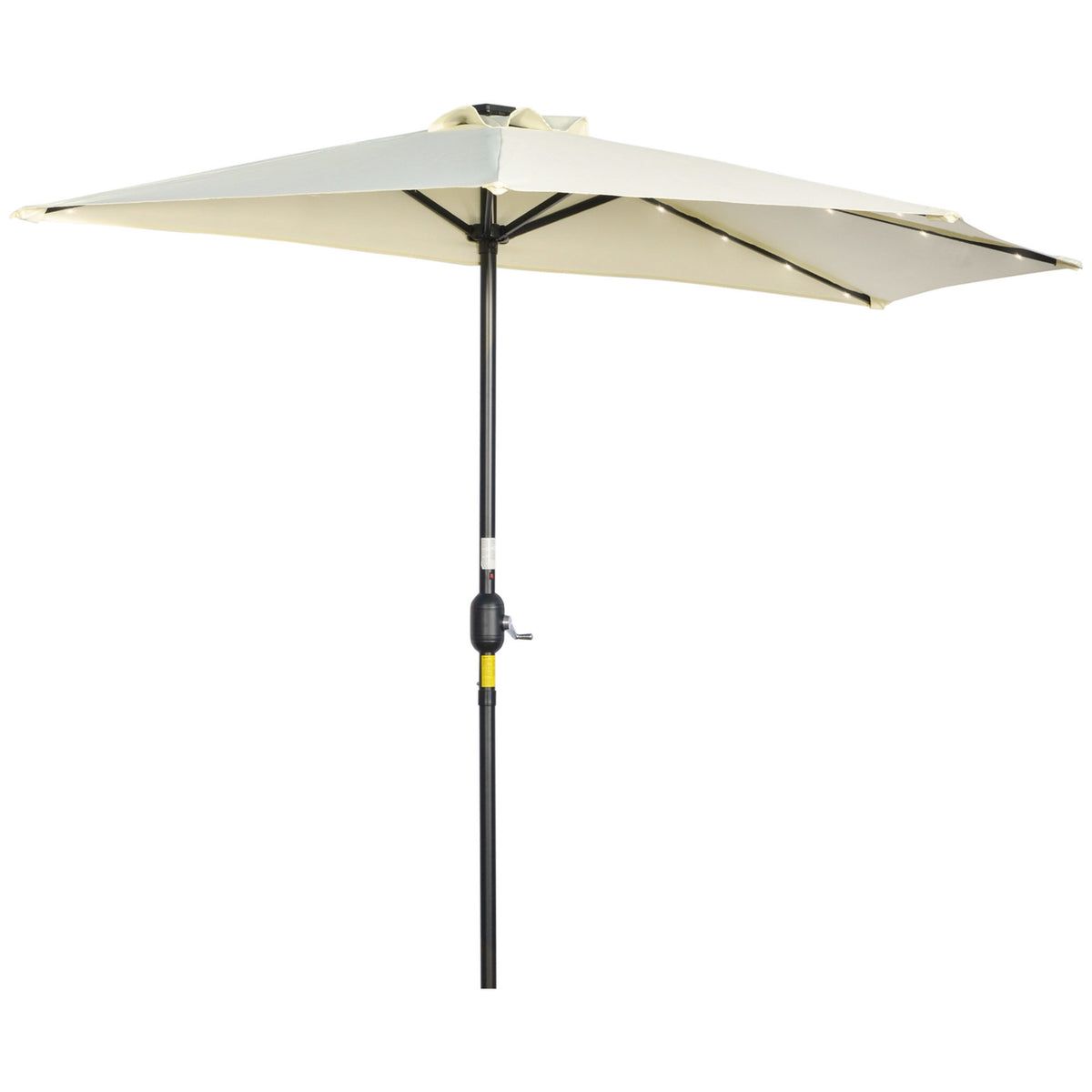 Parasol 265 X 240 Cm Half Umbrella Balcony Umbrella With Led Half Round Patio Umbrella With Hand Crank Solar Panel For Garden Metal Beige