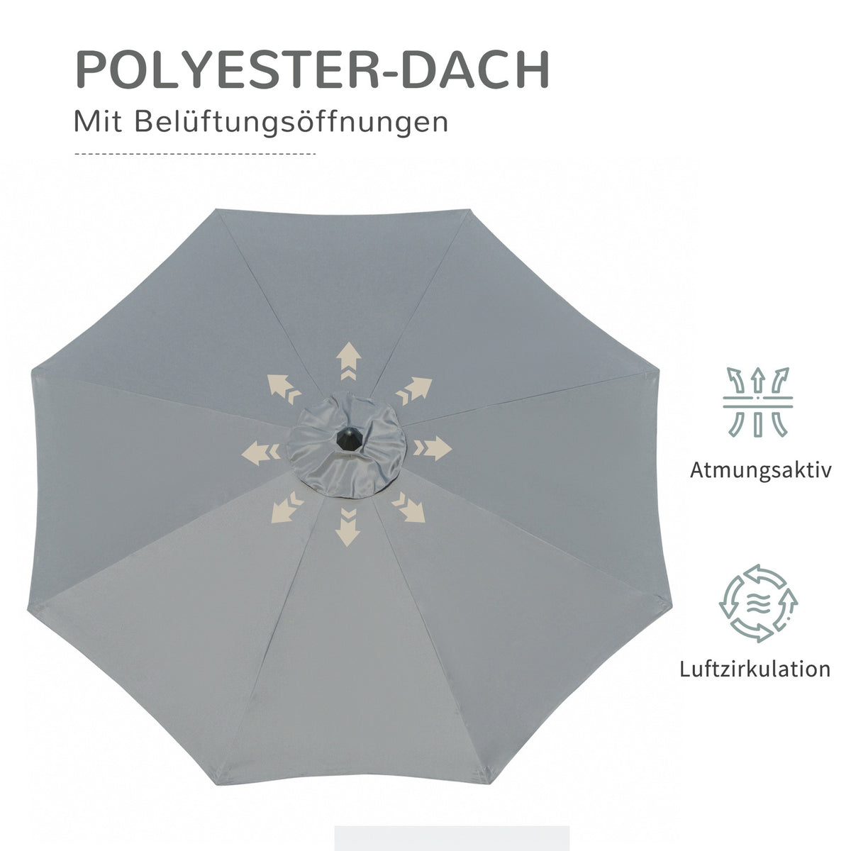 Parasol 2.7M Balcony Market Umbrella 8 Ribs Sun Protection Aluminum Polyester Dark Gray