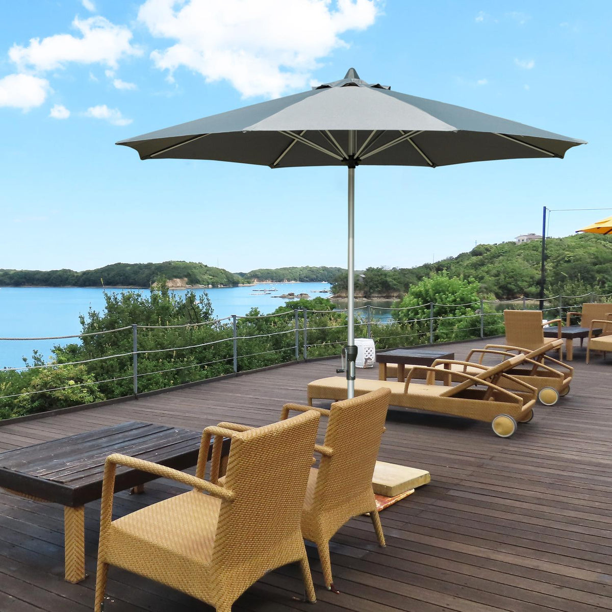 Parasol 2.7M Balcony Market Umbrella 8 Ribs Sun Protection Aluminum Polyester Dark Gray