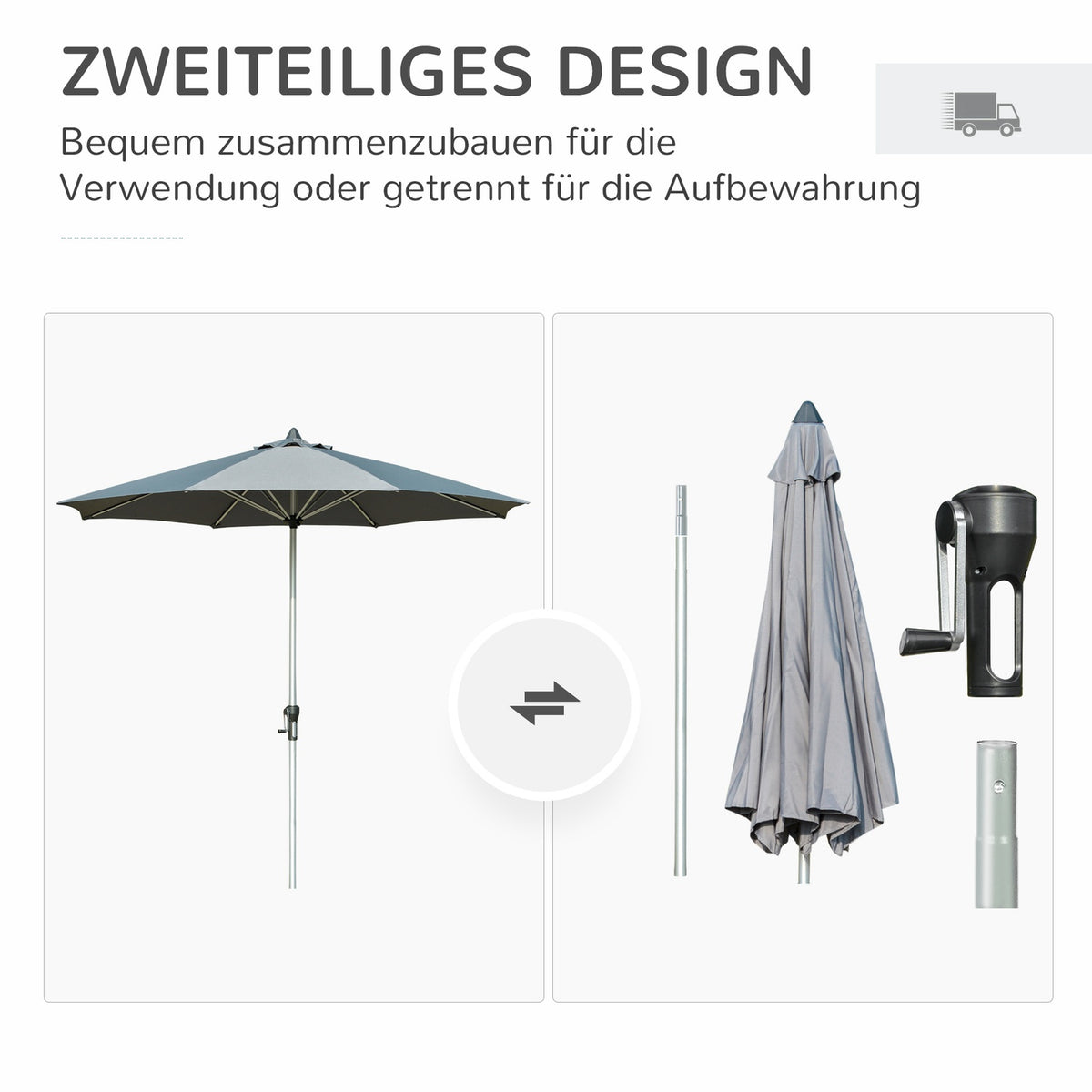 Parasol 2.7M Balcony Market Umbrella 8 Ribs Sun Protection Aluminum Polyester Dark Gray