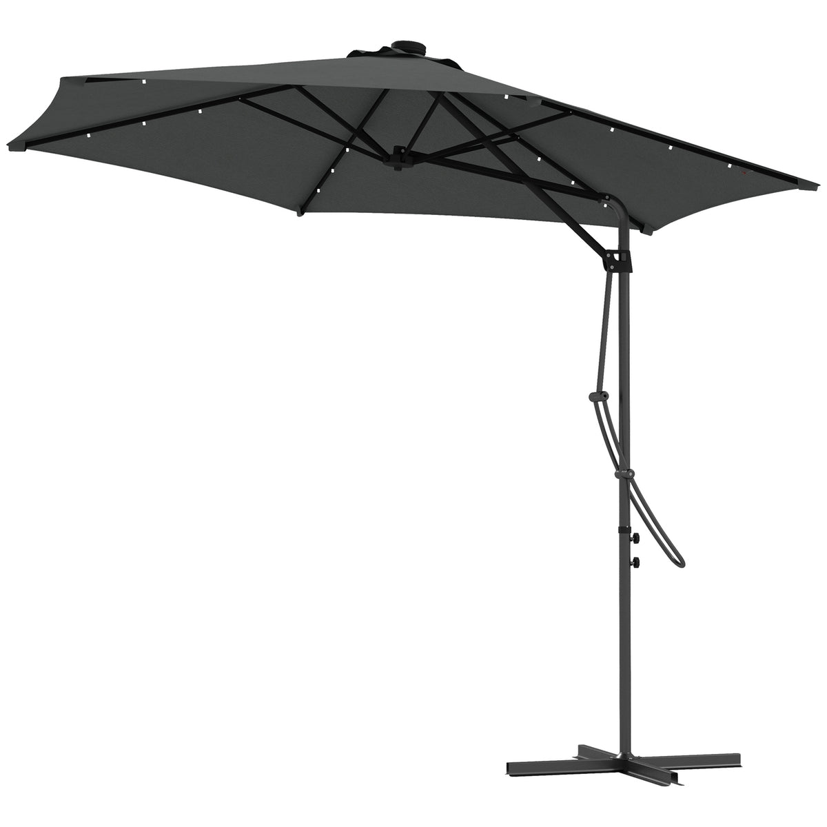 Parasol, Ø290 Cm Cantilever Umbrella With Uv Protection, Led Balcony Umbrella With Cross Base, Patio Umbrella With Protective Cover, Steel, Dark Gray